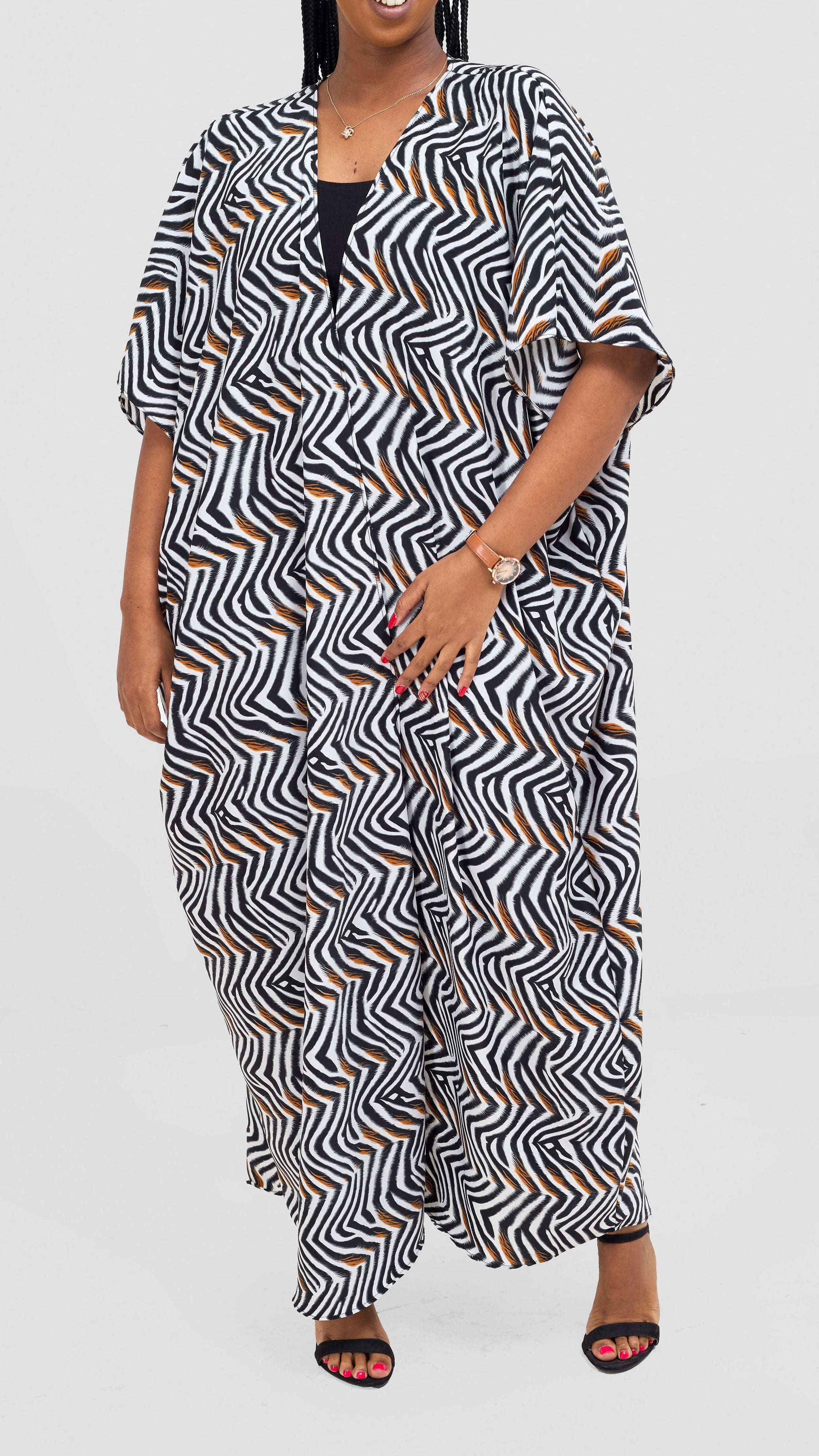 Vivo Maisha Wide Kimono - Cream / Black Print