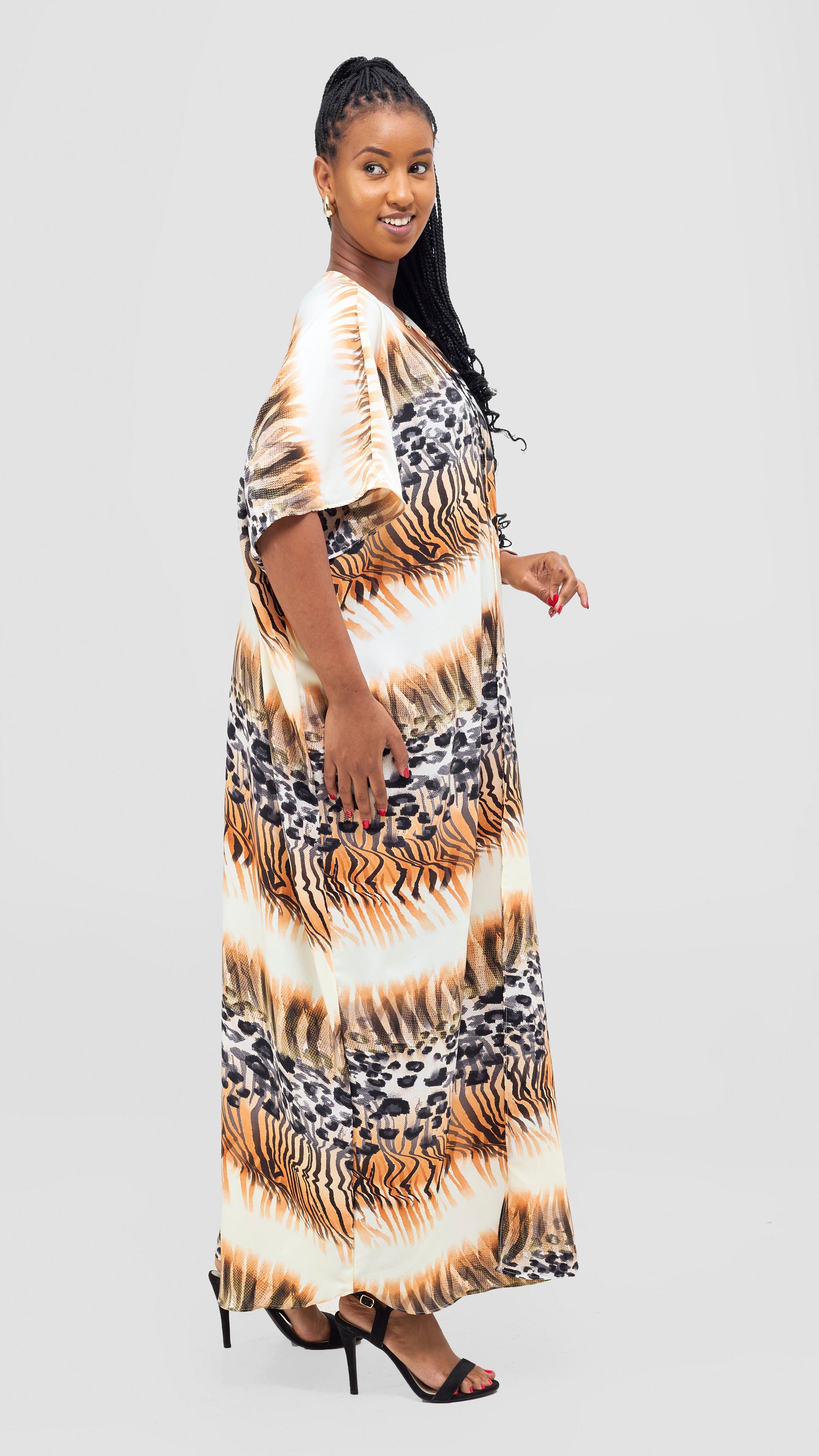 Vivo Maisha Wide Kimono - Cream / Orange Print