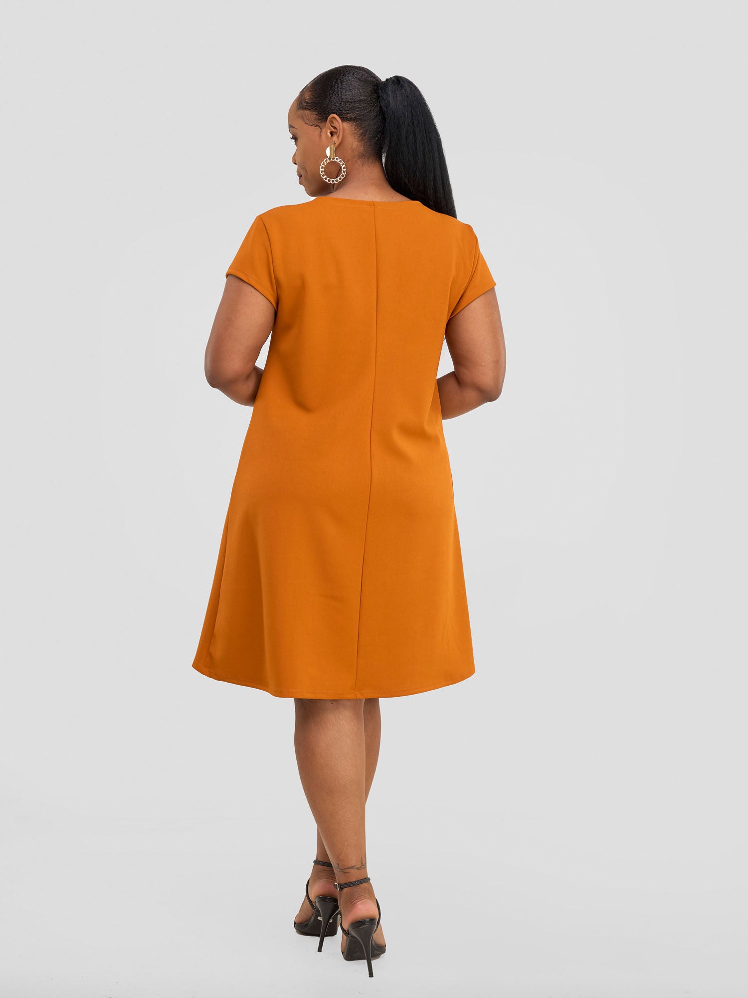 Vivo Imara Cap Sleeve A-Line Dress - Rust