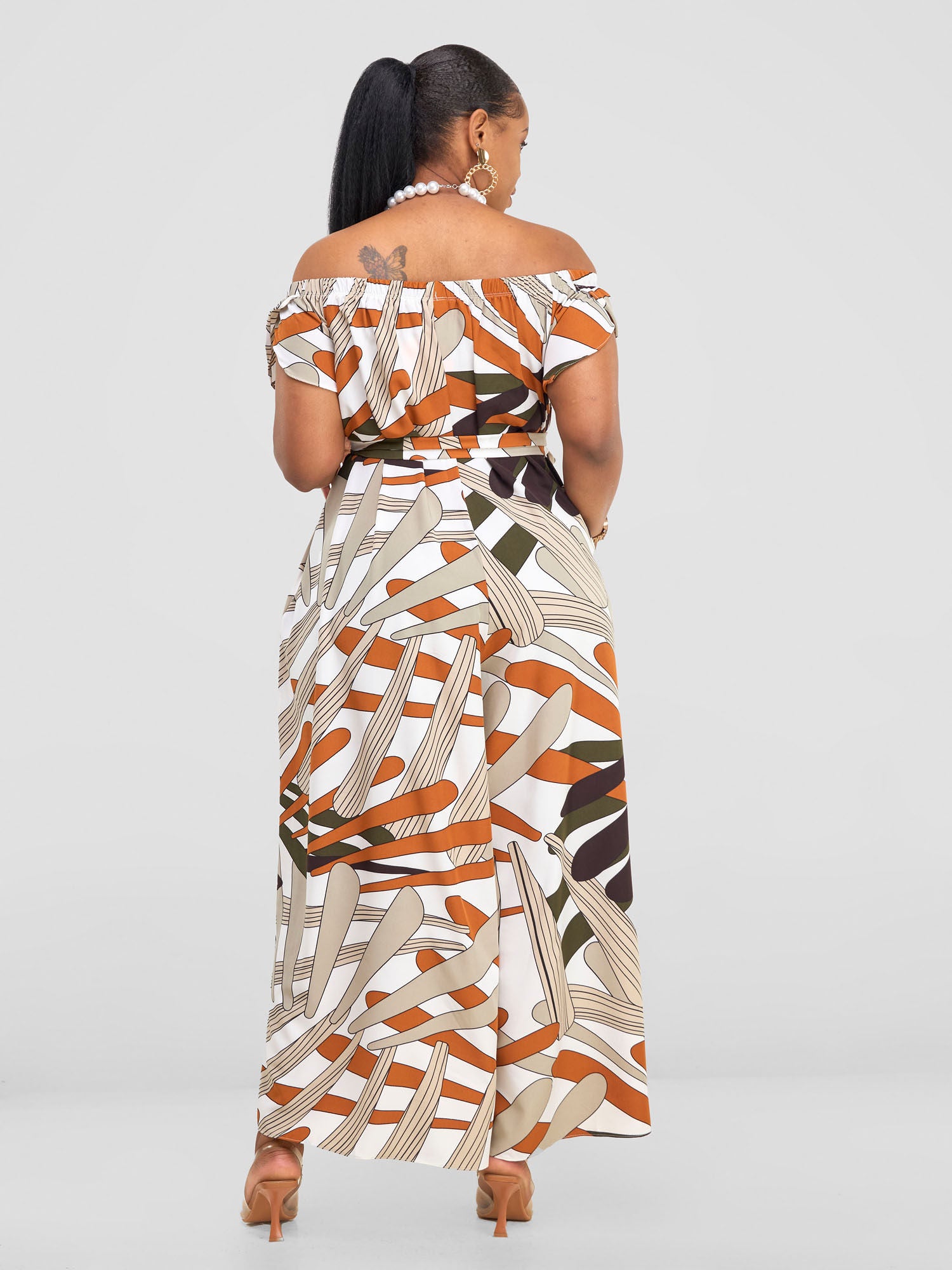 Vivo Dalia Off Shoulder Jumpsuit - Hunters / White Abstract Print