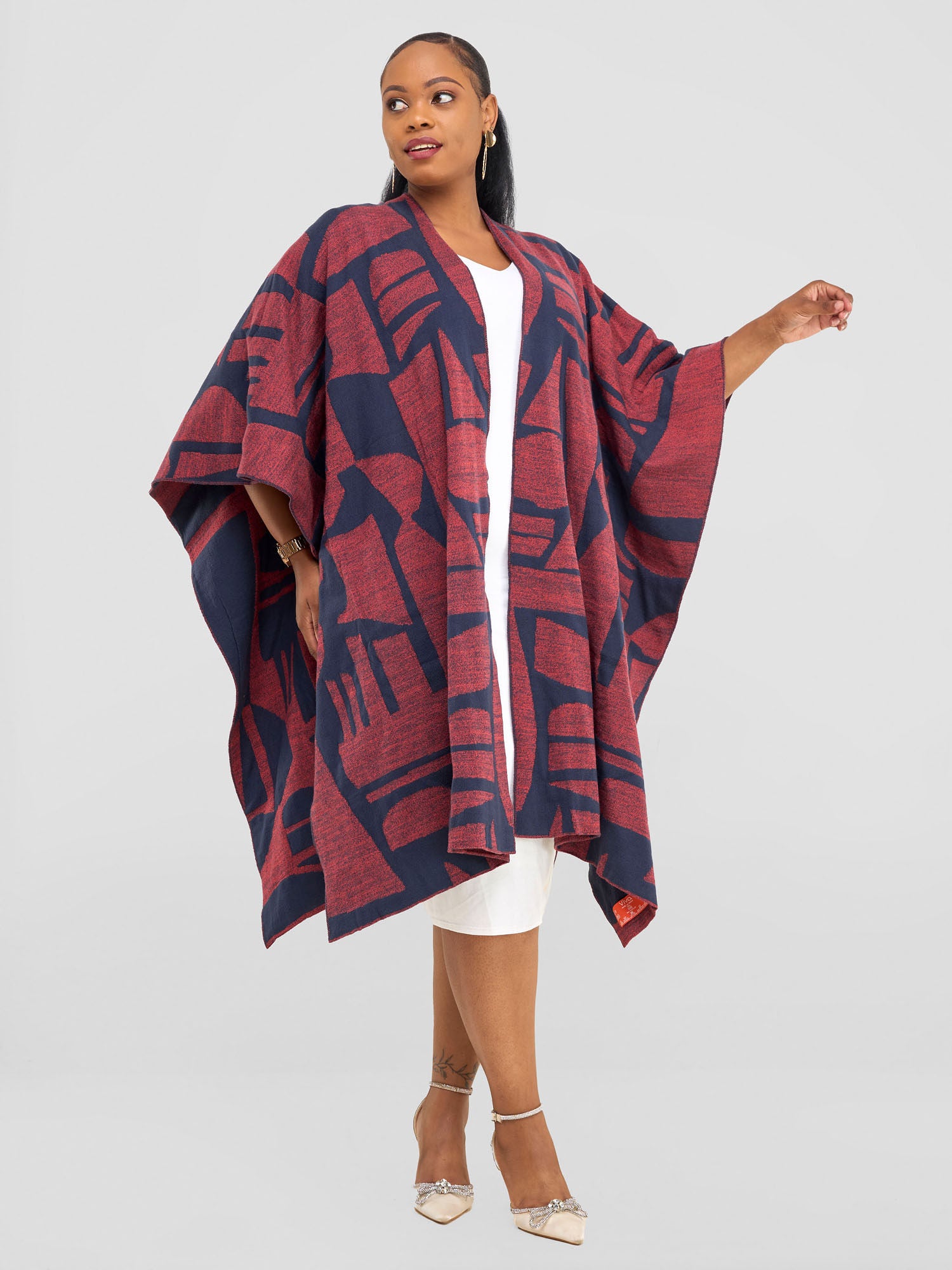 Vivo Reversible Poncho without Fringes - Coral / Grey Samba Print