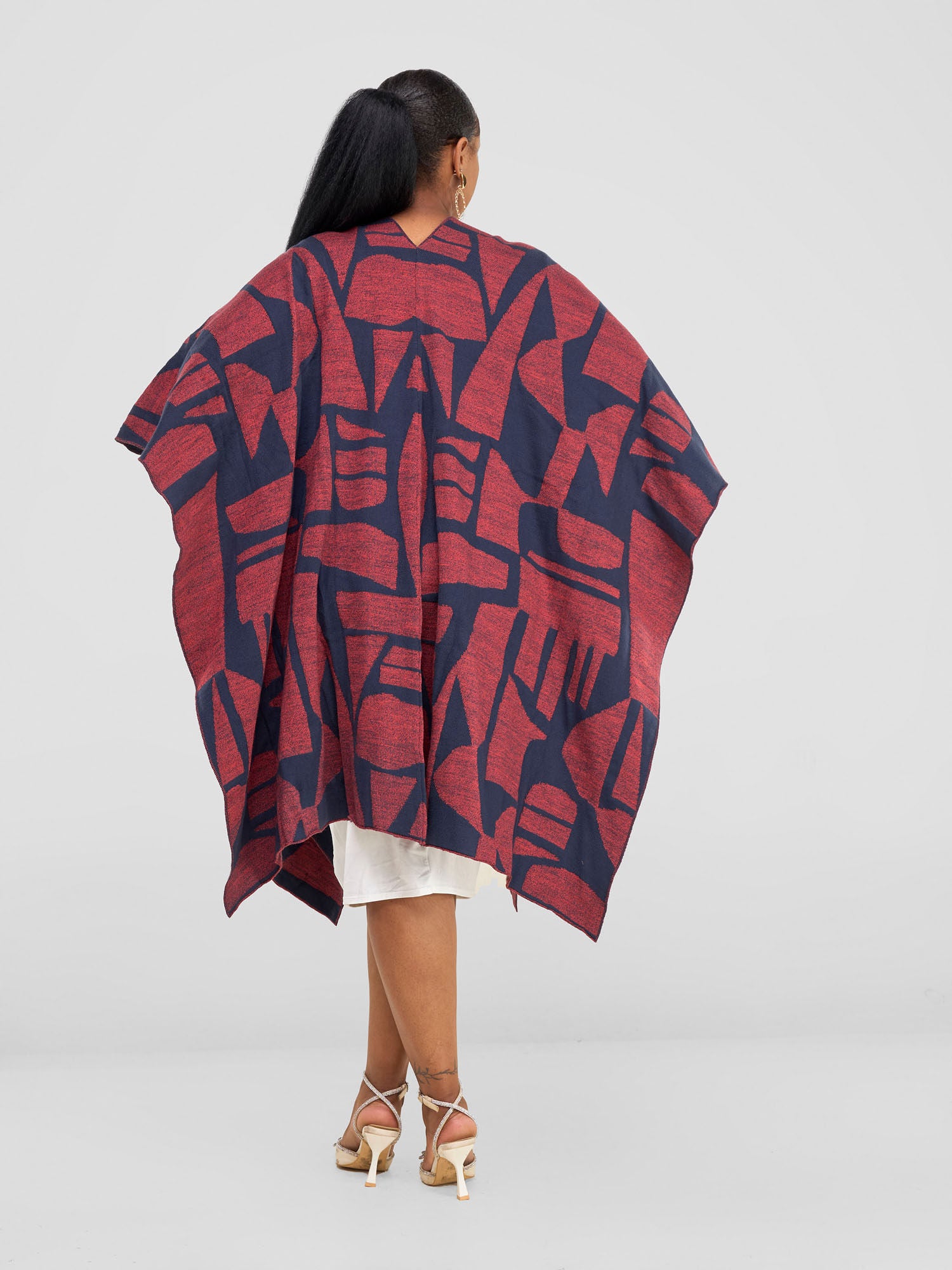 Vivo Reversible Poncho without Fringes - Coral / Grey Samba Print