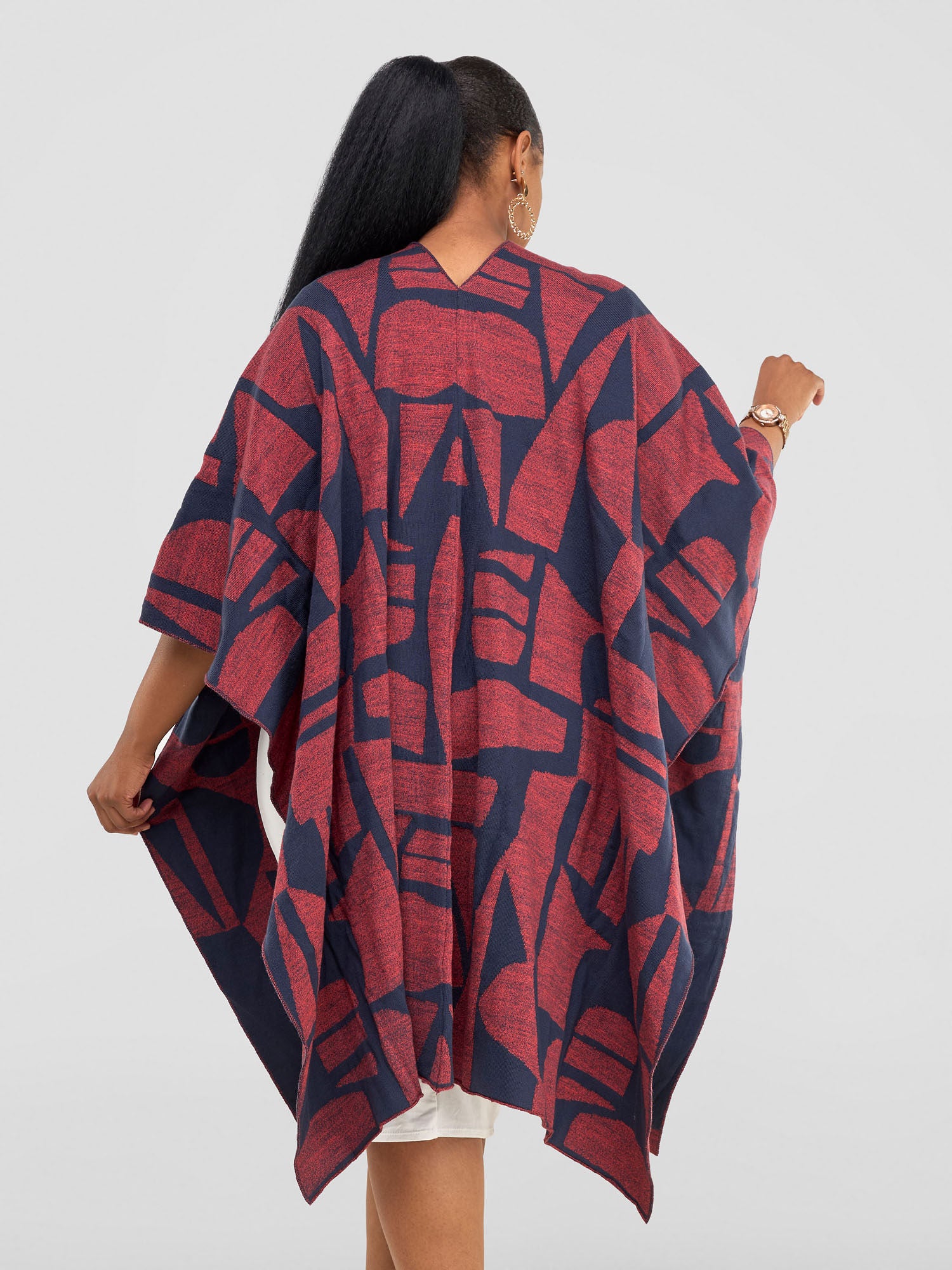 Vivo Reversible Poncho without Fringes - Coral / Grey Samba Print