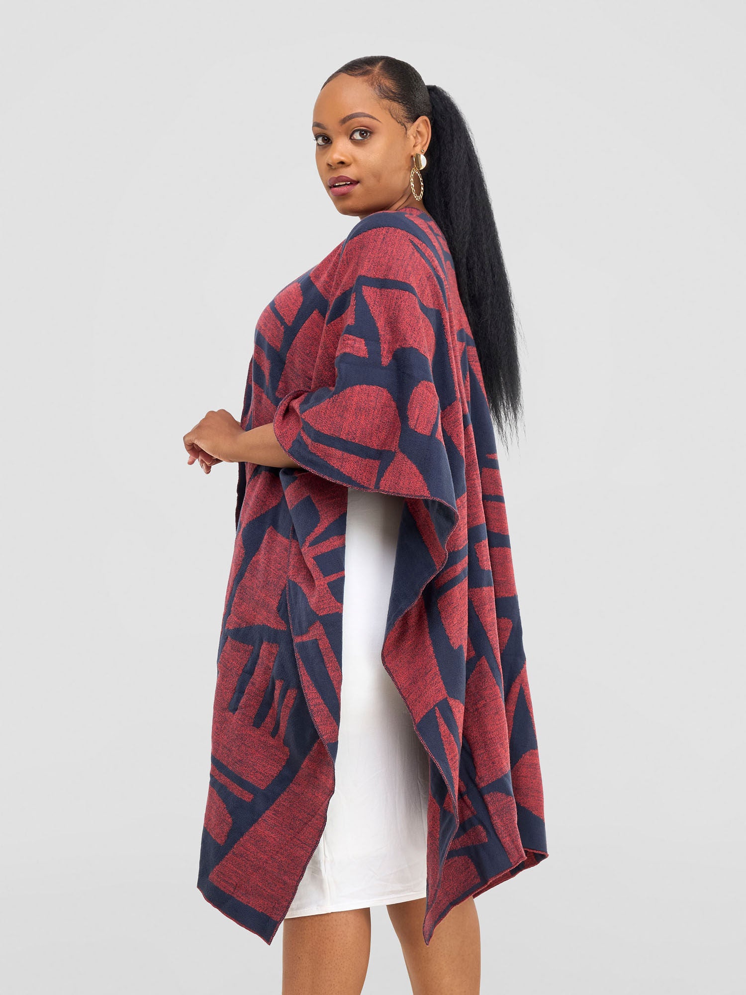 Vivo Reversible Poncho without Fringes - Coral / Grey Samba Print