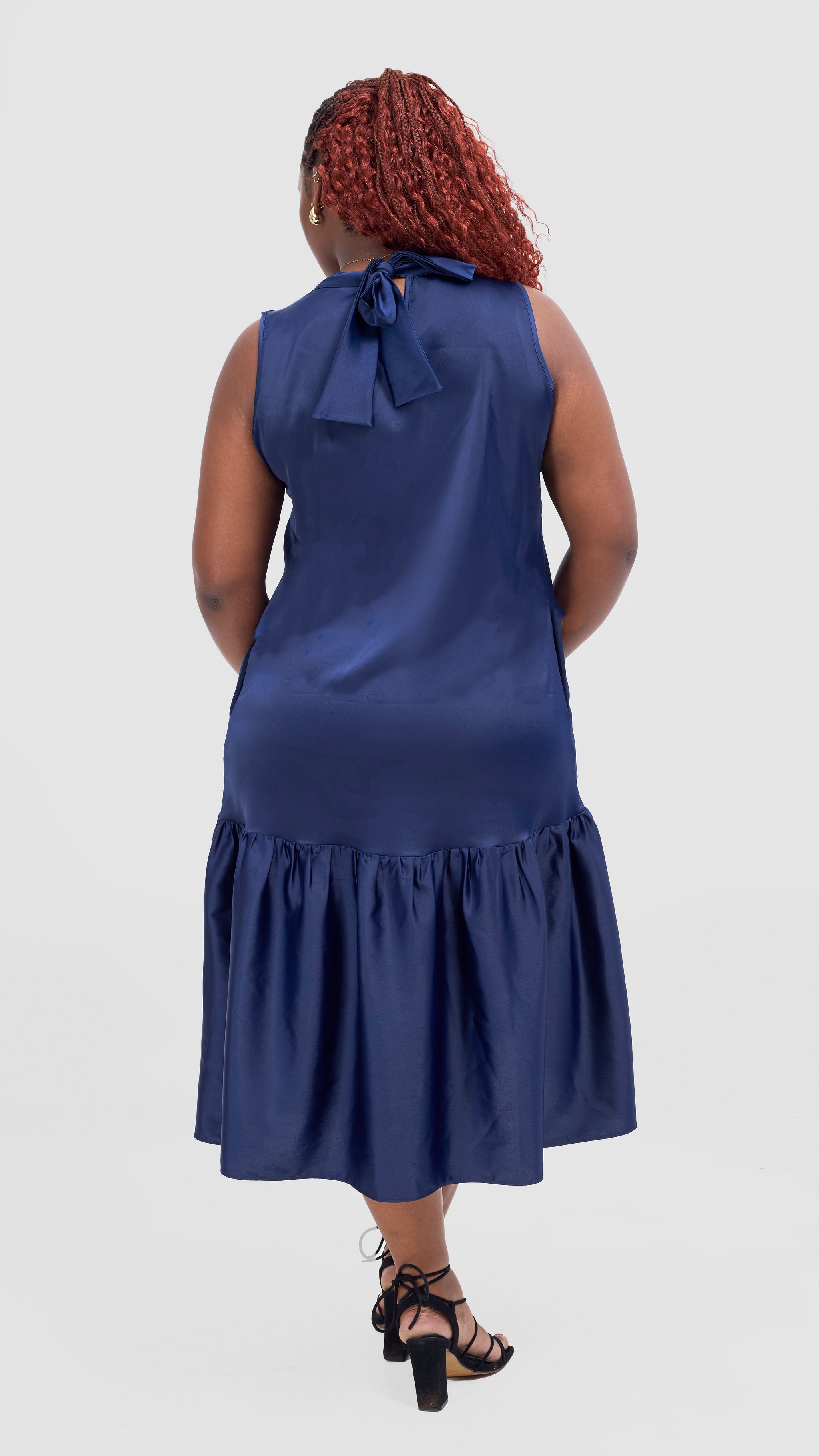 Vivo Takali Frilled Midi Dress - Navy