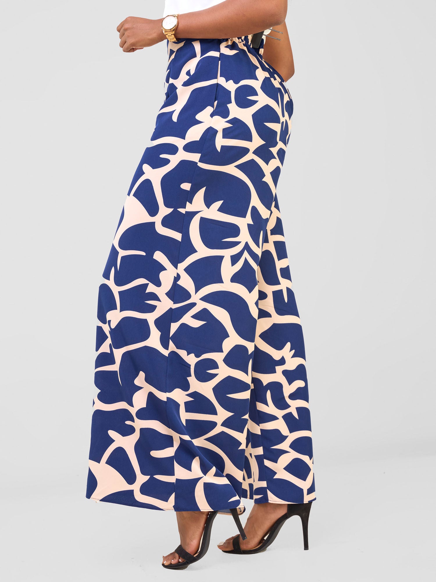 Vivo Basic Crepe Pants - Navy / Peach Liwa Print