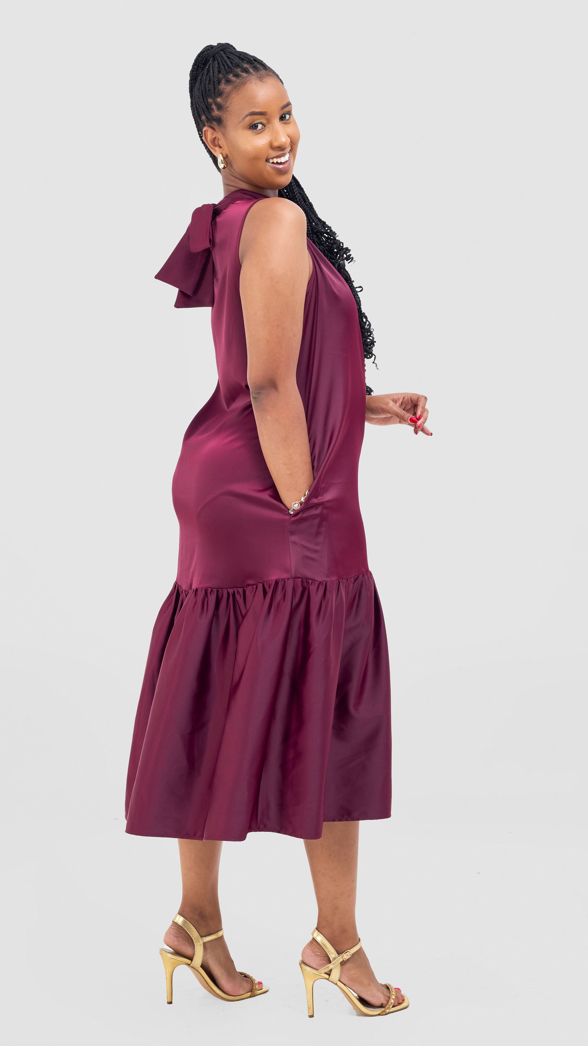 Vivo Takali Frilled Midi Dress - Maroon