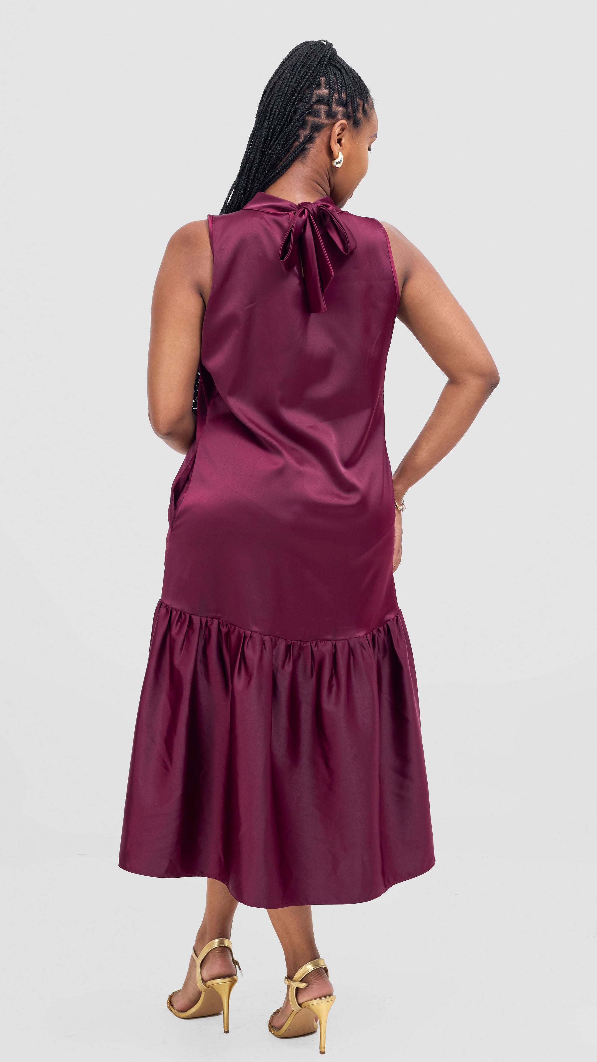 Vivo Takali Frilled Midi Dress - Maroon