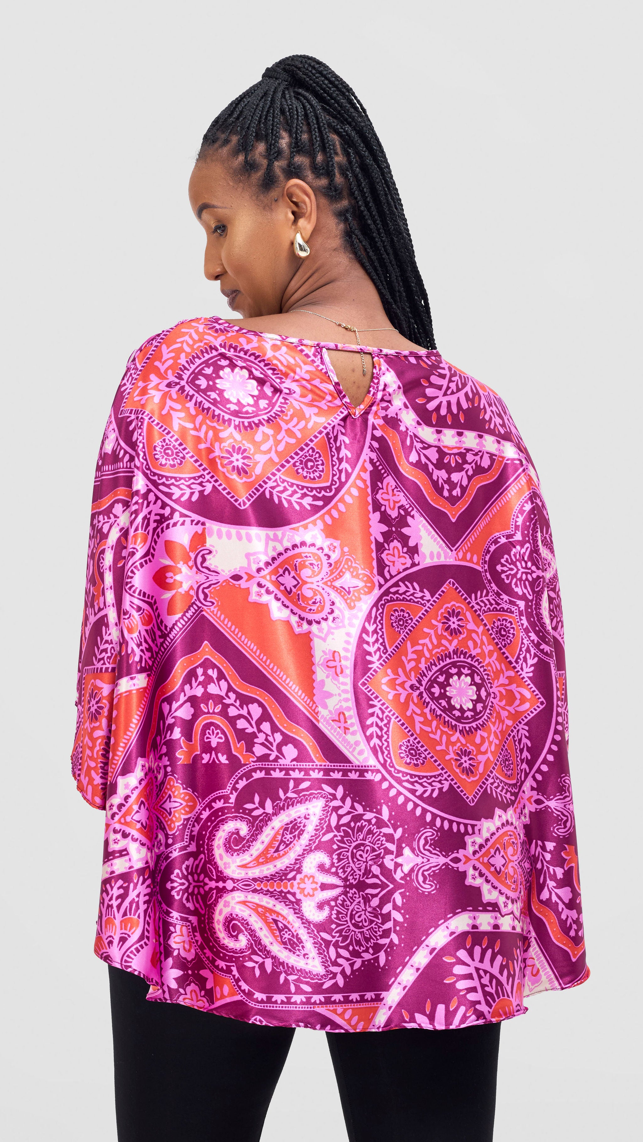 Vivo Keza  Circular Loose Top - Burgundy / Pink Zade Print