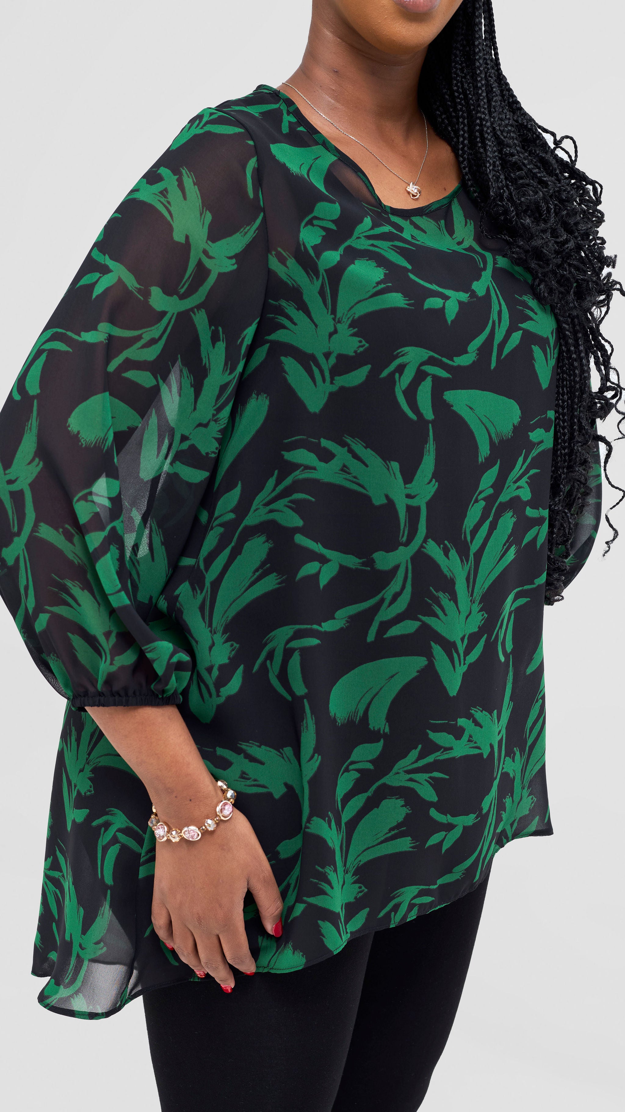 Vivo Samira High Low Top - Black / Green Siari Print