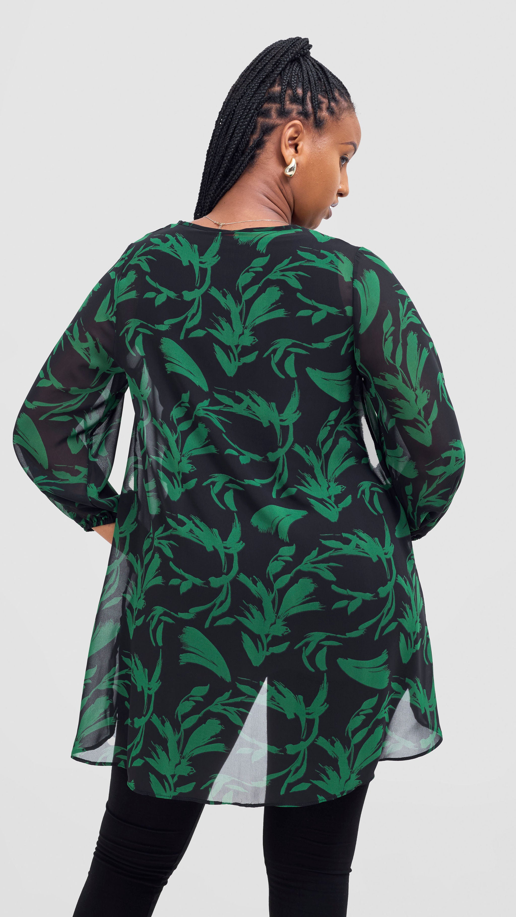 Vivo Samira High Low Top - Black / Green Siari Print