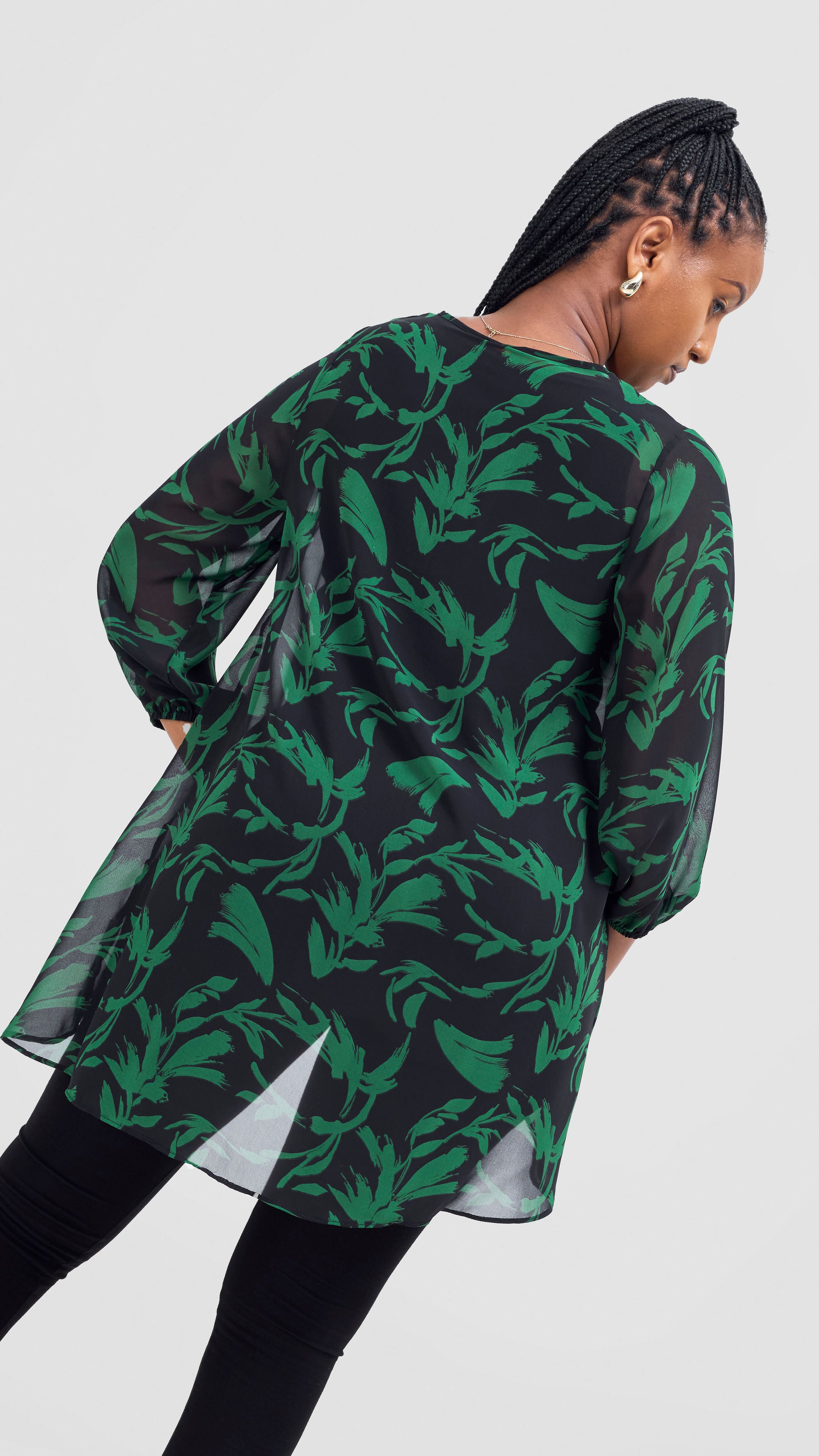 Vivo Samira High Low Top - Black / Green Siari Print