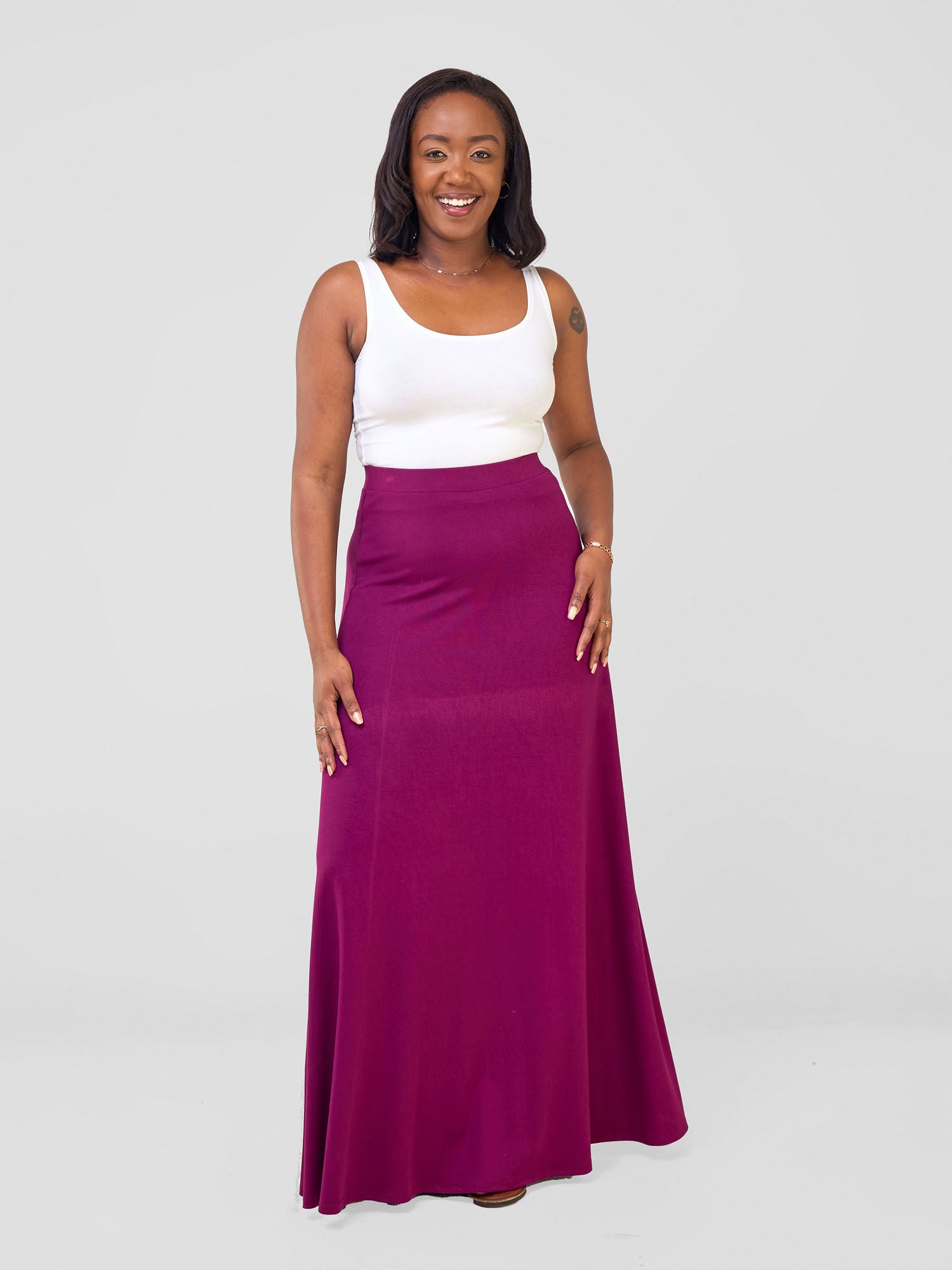 Vivo Basic A-line Maxi Skirt - Burgundy