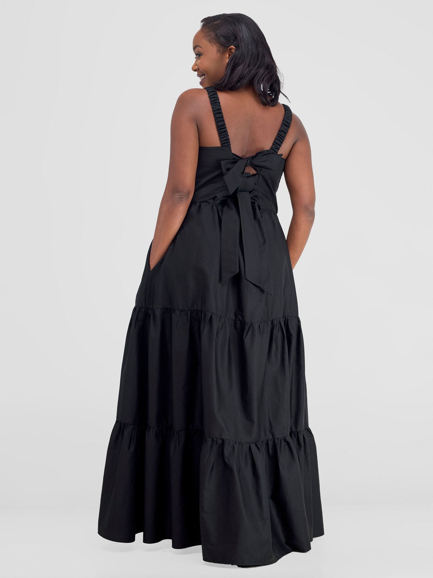 Safari Kikoy Tie Back Maxi Dress - Black