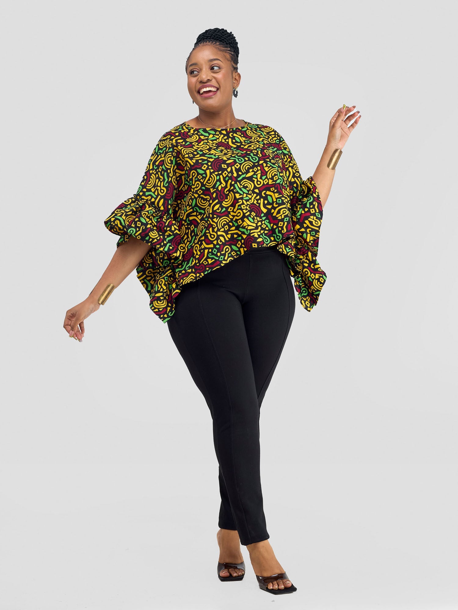 Safari Kitenge Side Frill Kaftan - Tafo