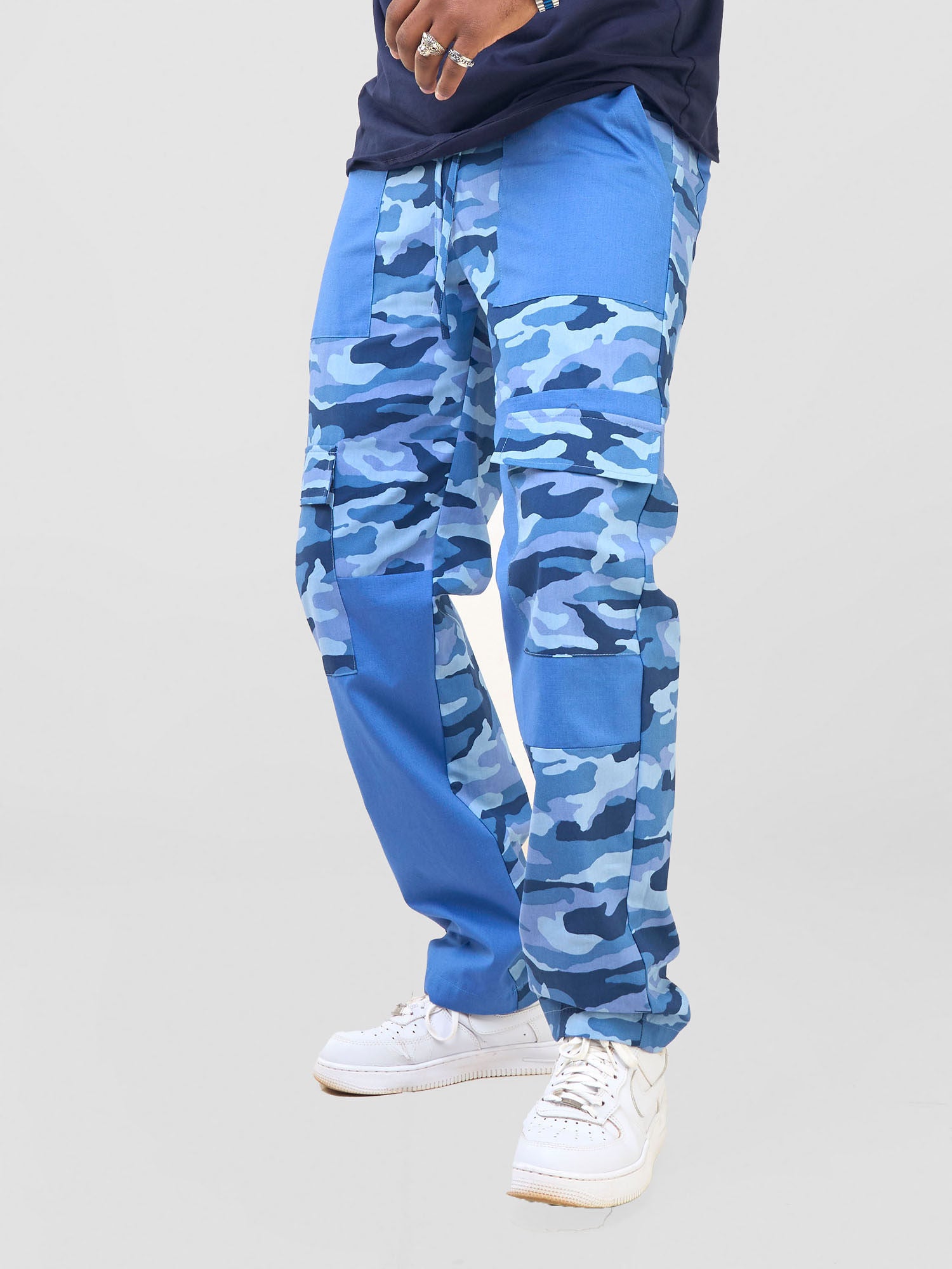 Zoya Temo Men's Patched Straight Leg Pants - Blue Camo / Blue