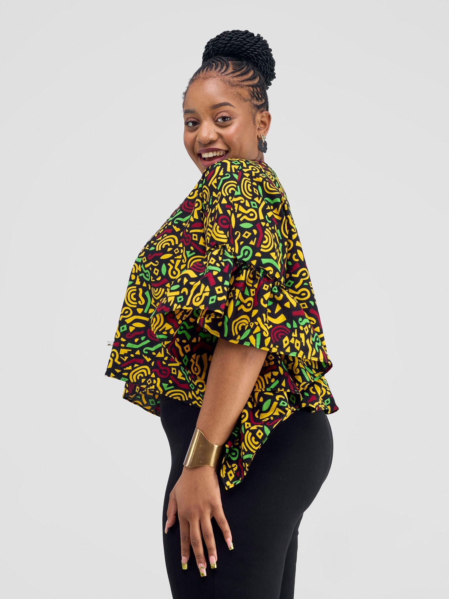 Safari Kitenge Side Frill Kaftan - Tafo