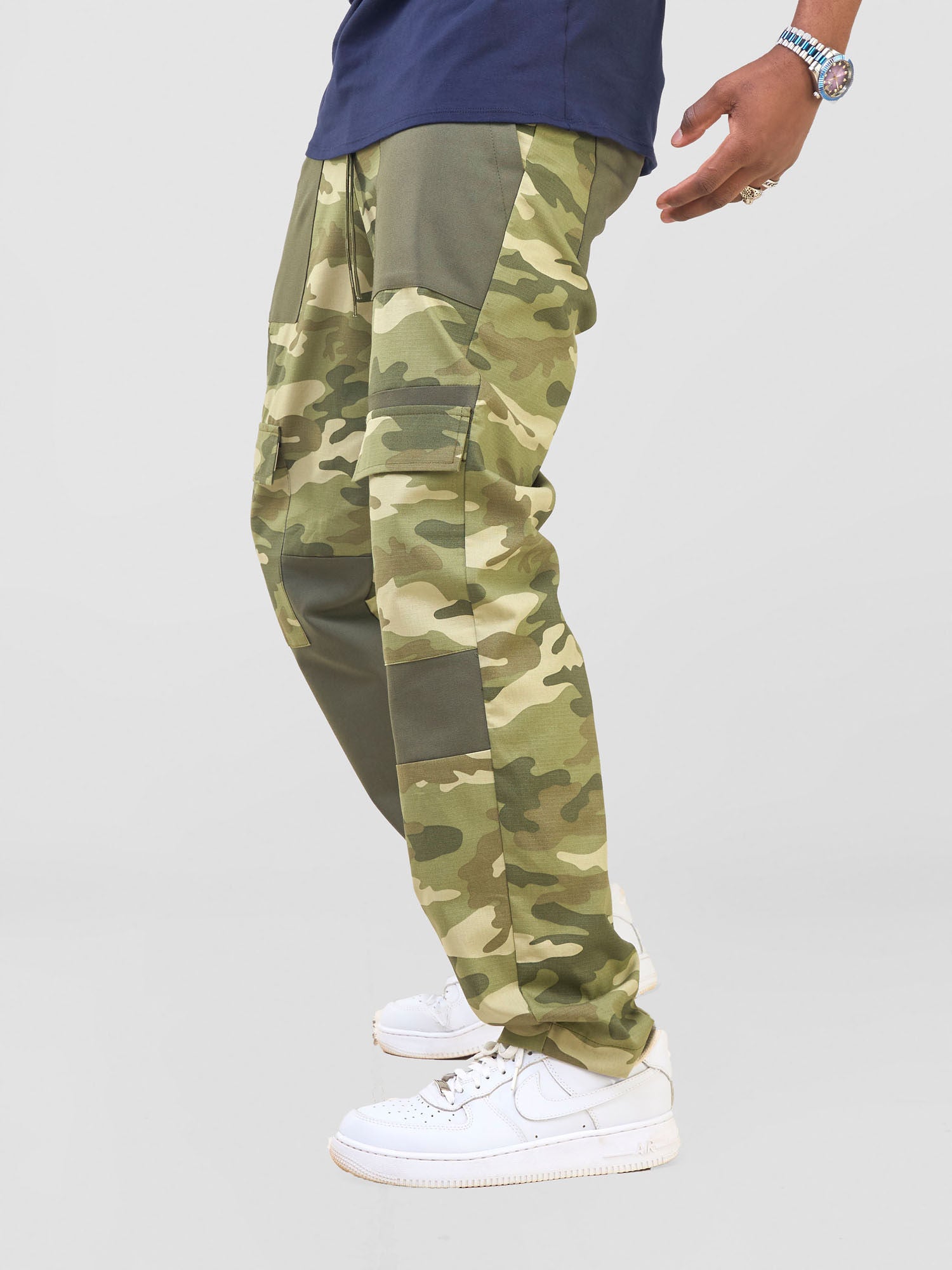 Zoya Temo Men's Patched Straight Leg Pants - Green Camo / Green