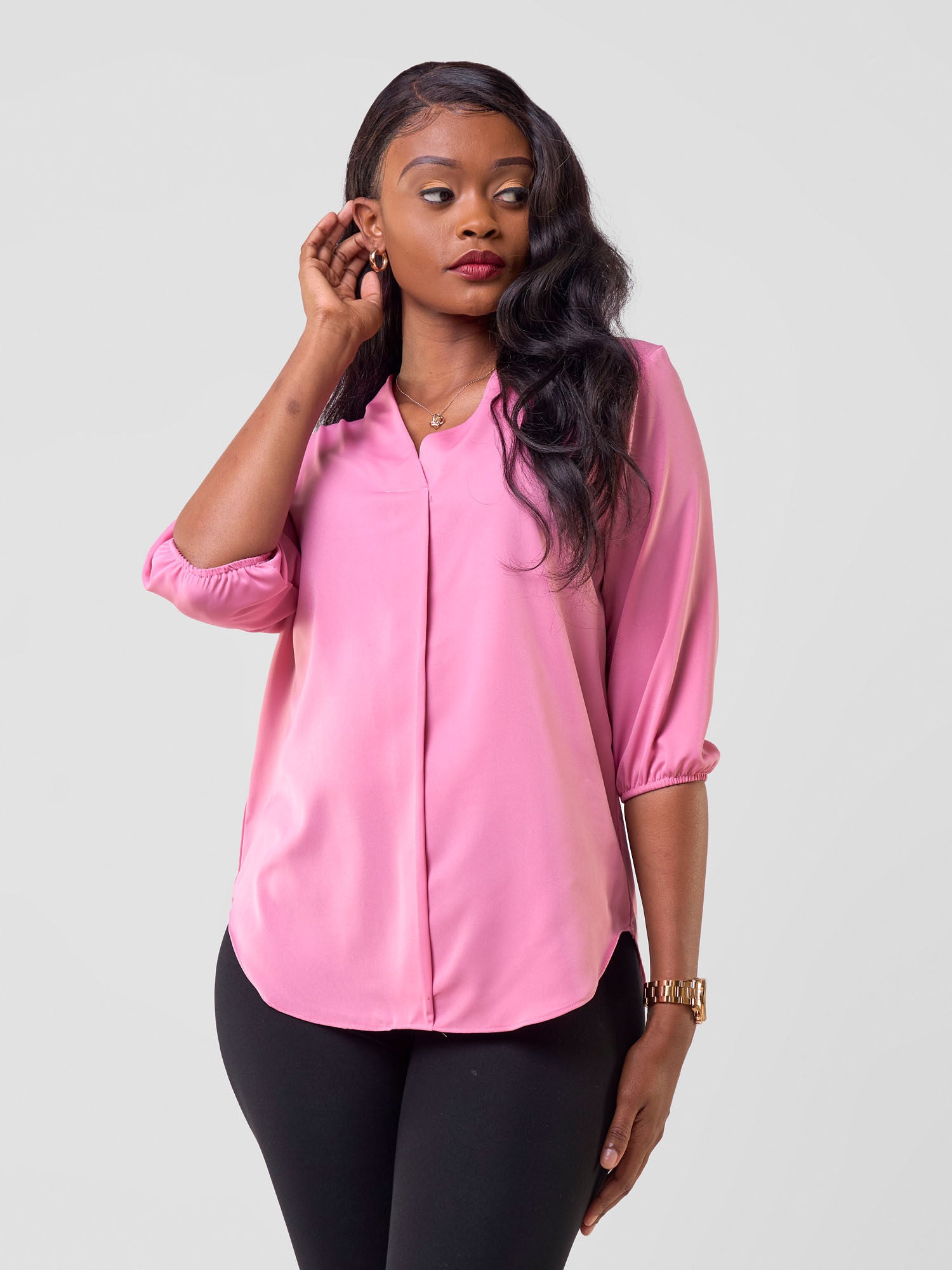 Vivo Dua 3/4 Sleeved V Neck Shirt - Pink