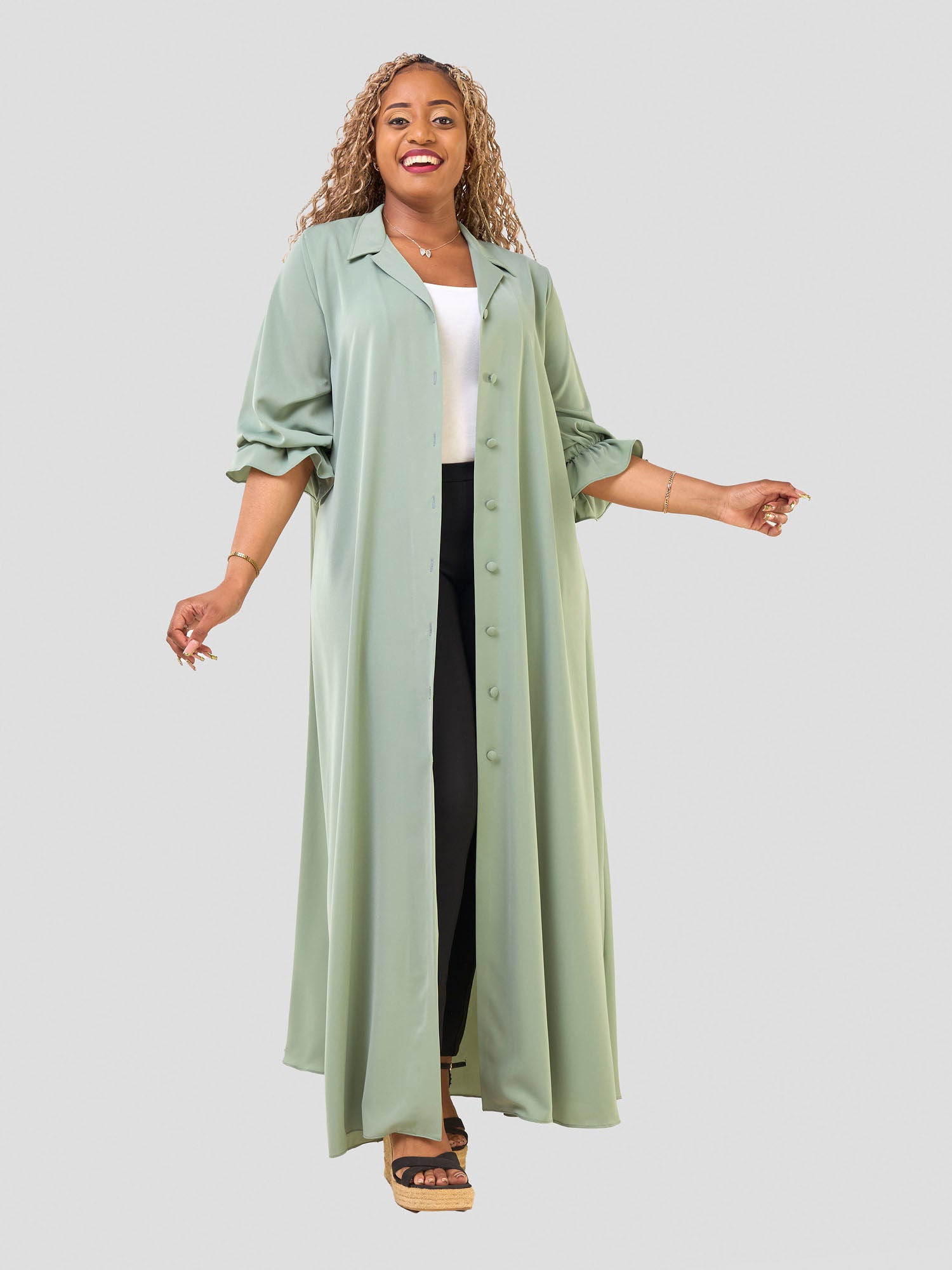 Vivo Hadiya Flounce Sleeve Maxi Dress - Olive