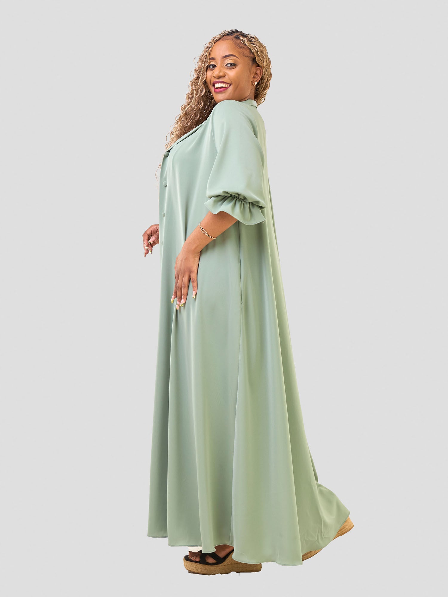 Vivo Hadiya Flounce Sleeve Maxi Dress - Olive