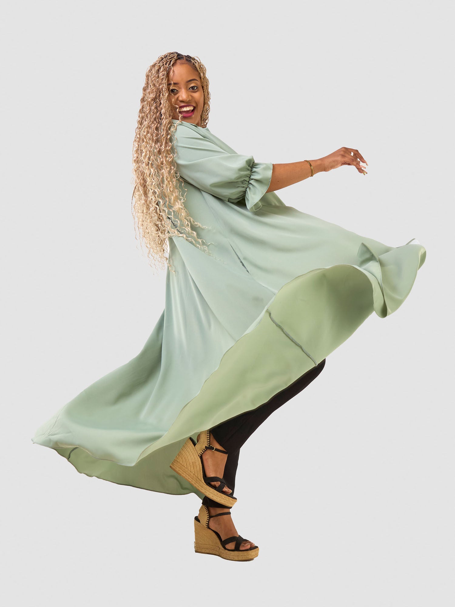 Vivo Hadiya Flounce Sleeve Maxi Dress - Olive