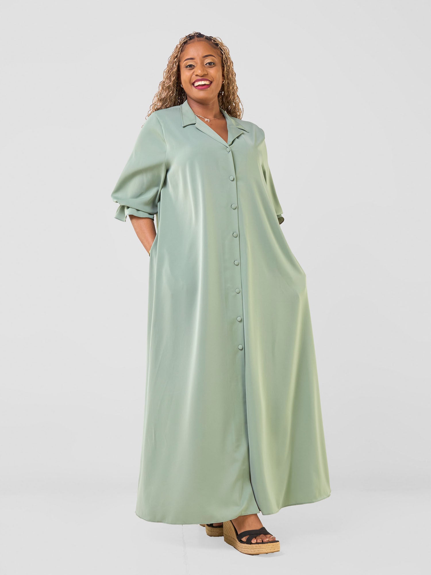 Vivo Hadiya Flounce Sleeve Maxi Dress - Olive