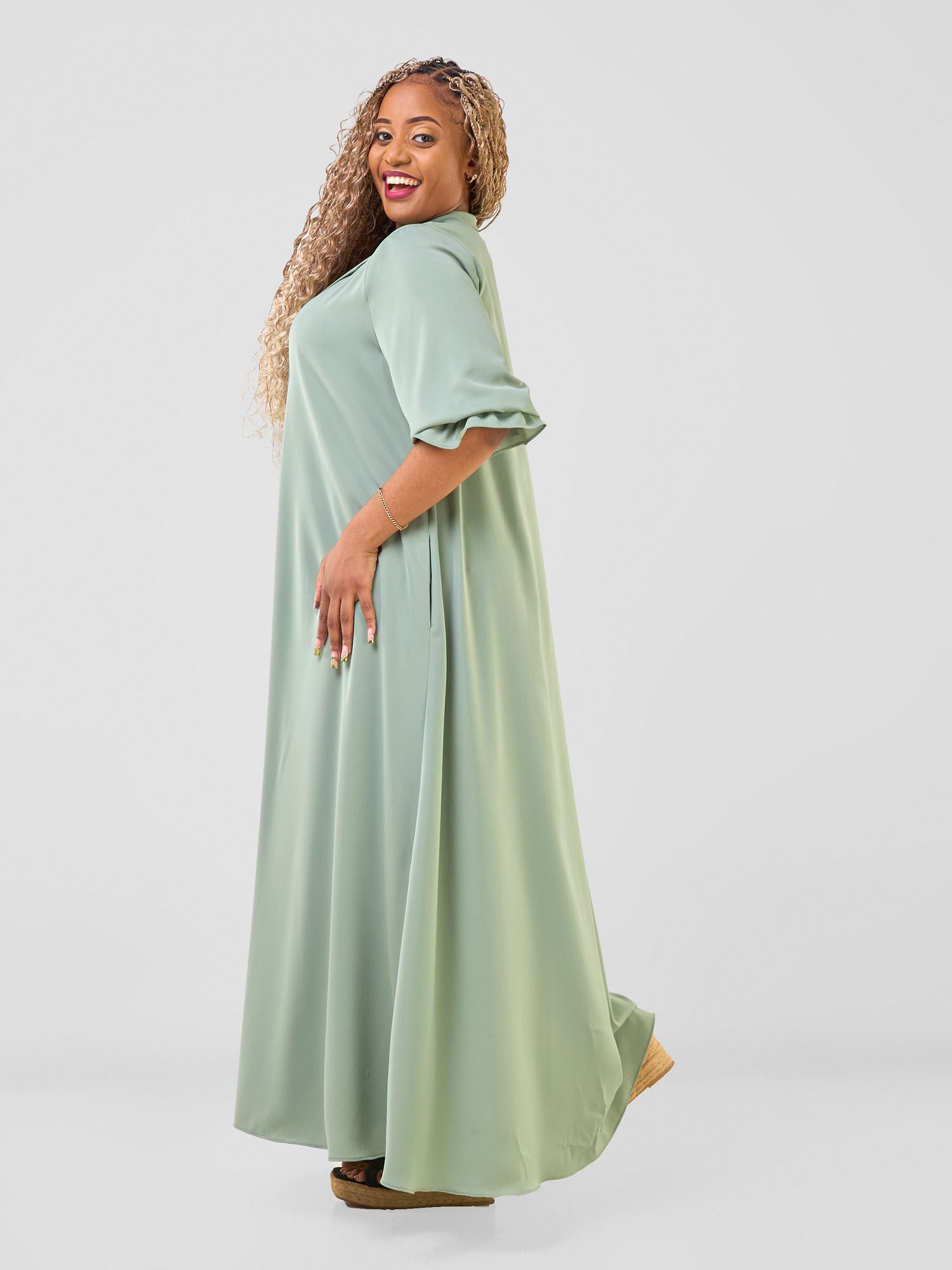 Vivo Hadiya Flounce Sleeve Maxi Dress - Olive