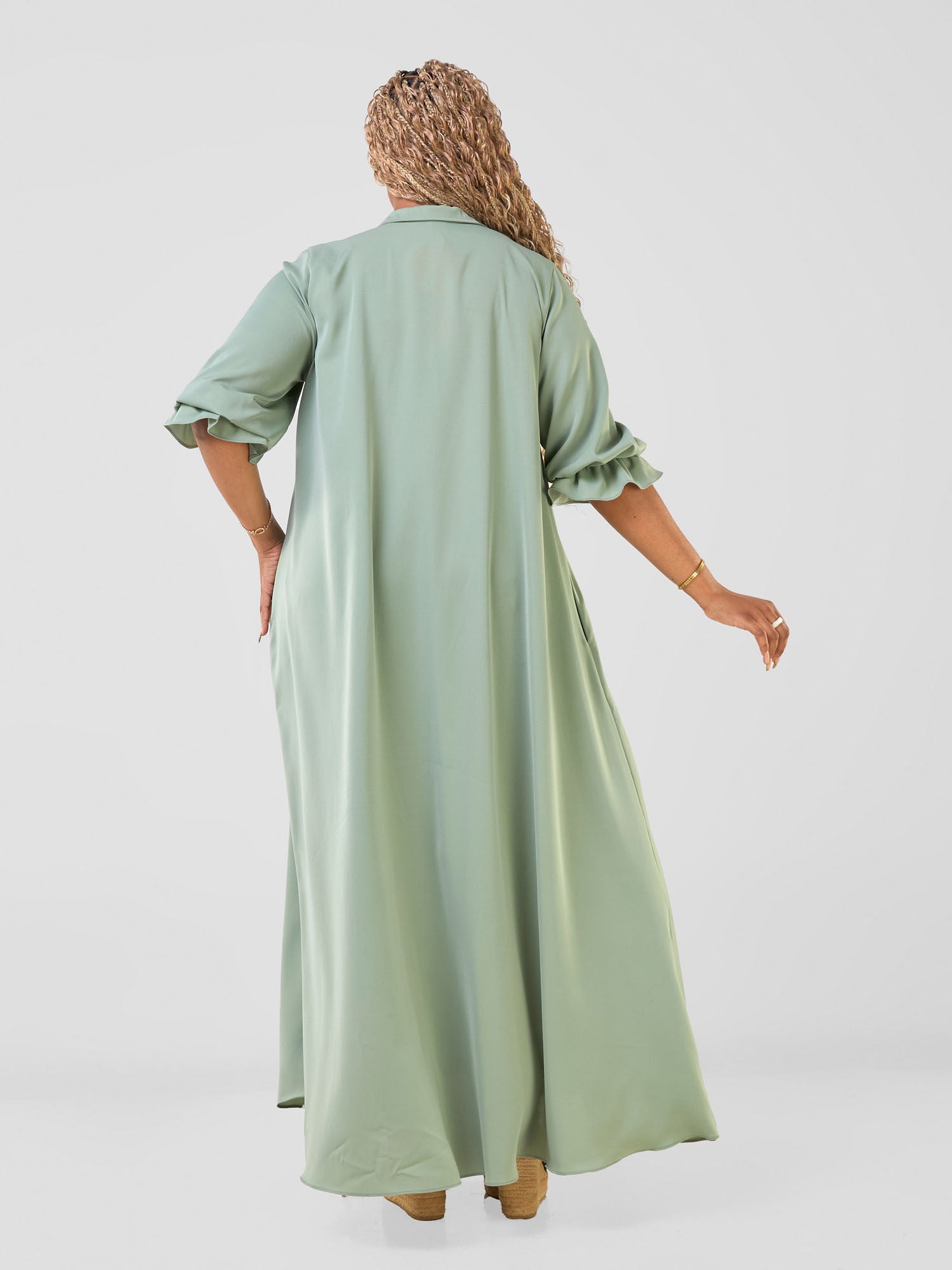 Vivo Hadiya Flounce Sleeve Maxi Dress - Olive