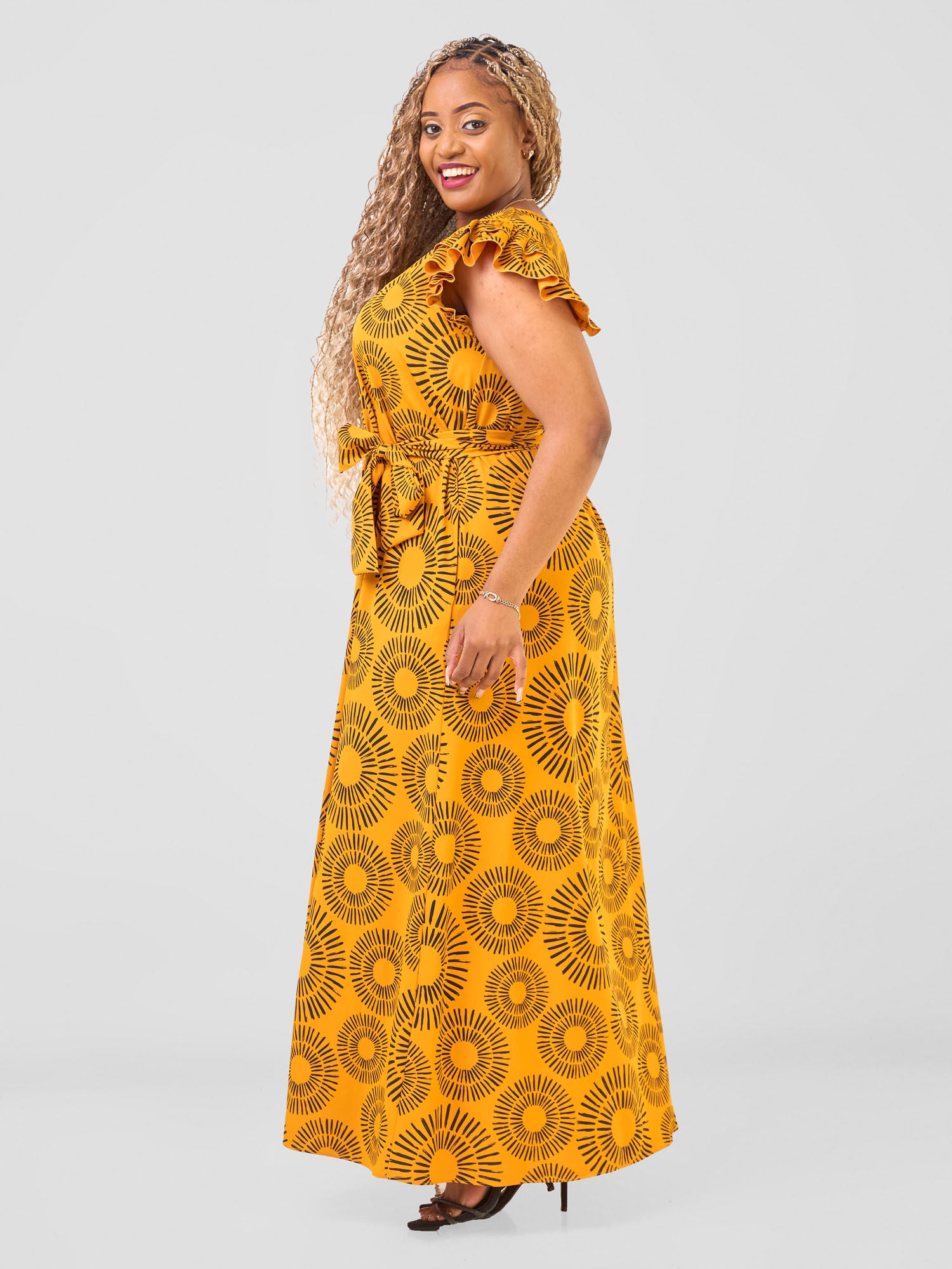 Vivo Nasinka A-line Maxi Dress - Mustard / Black Bombo Print