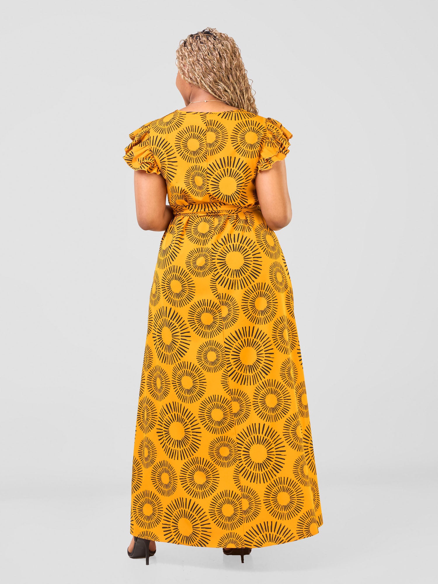 Vivo Nasinka A-line Maxi Dress - Mustard / Black Bombo Print