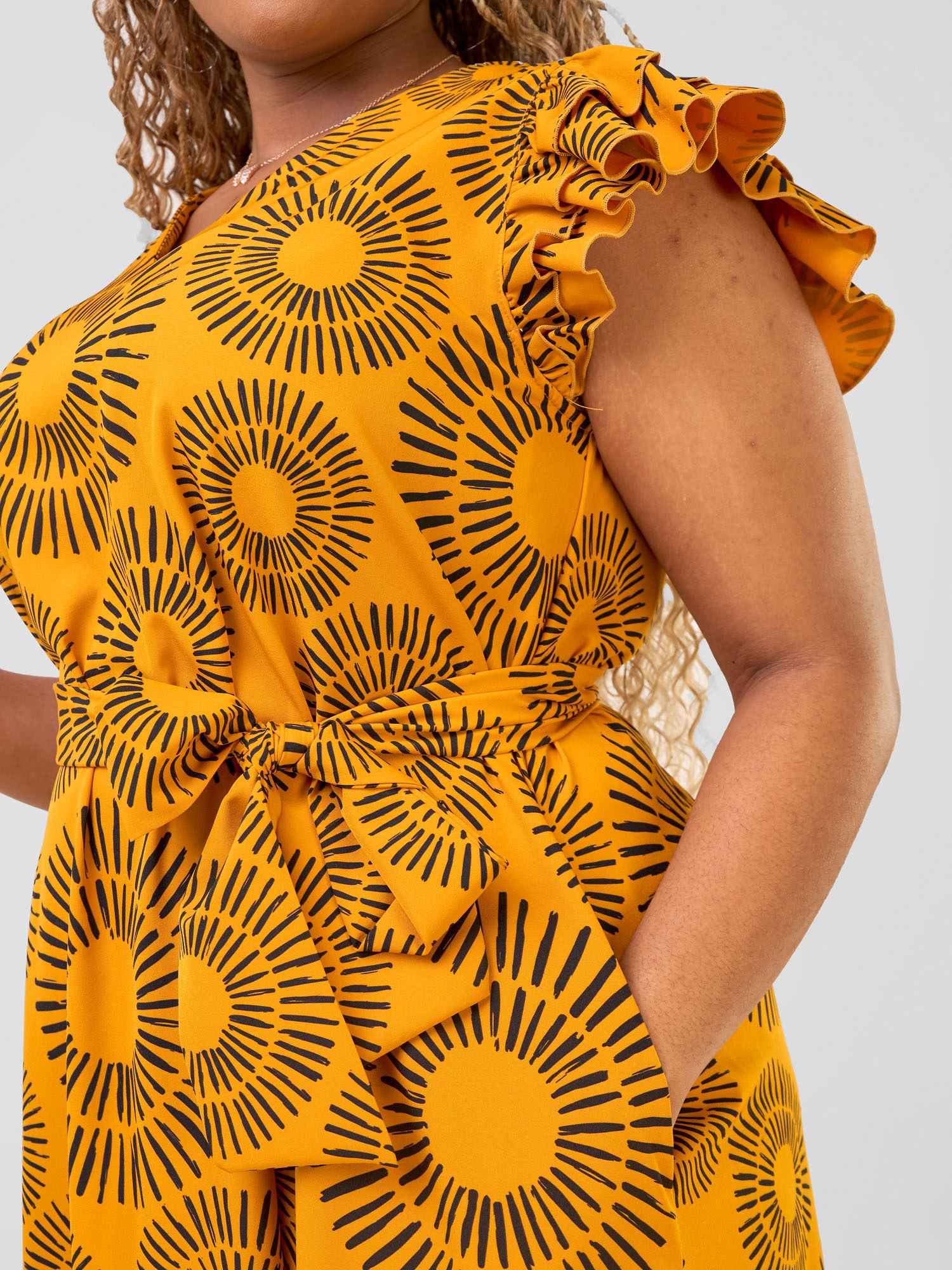 Vivo Nasinka A-line Maxi Dress - Mustard / Black Bombo Print