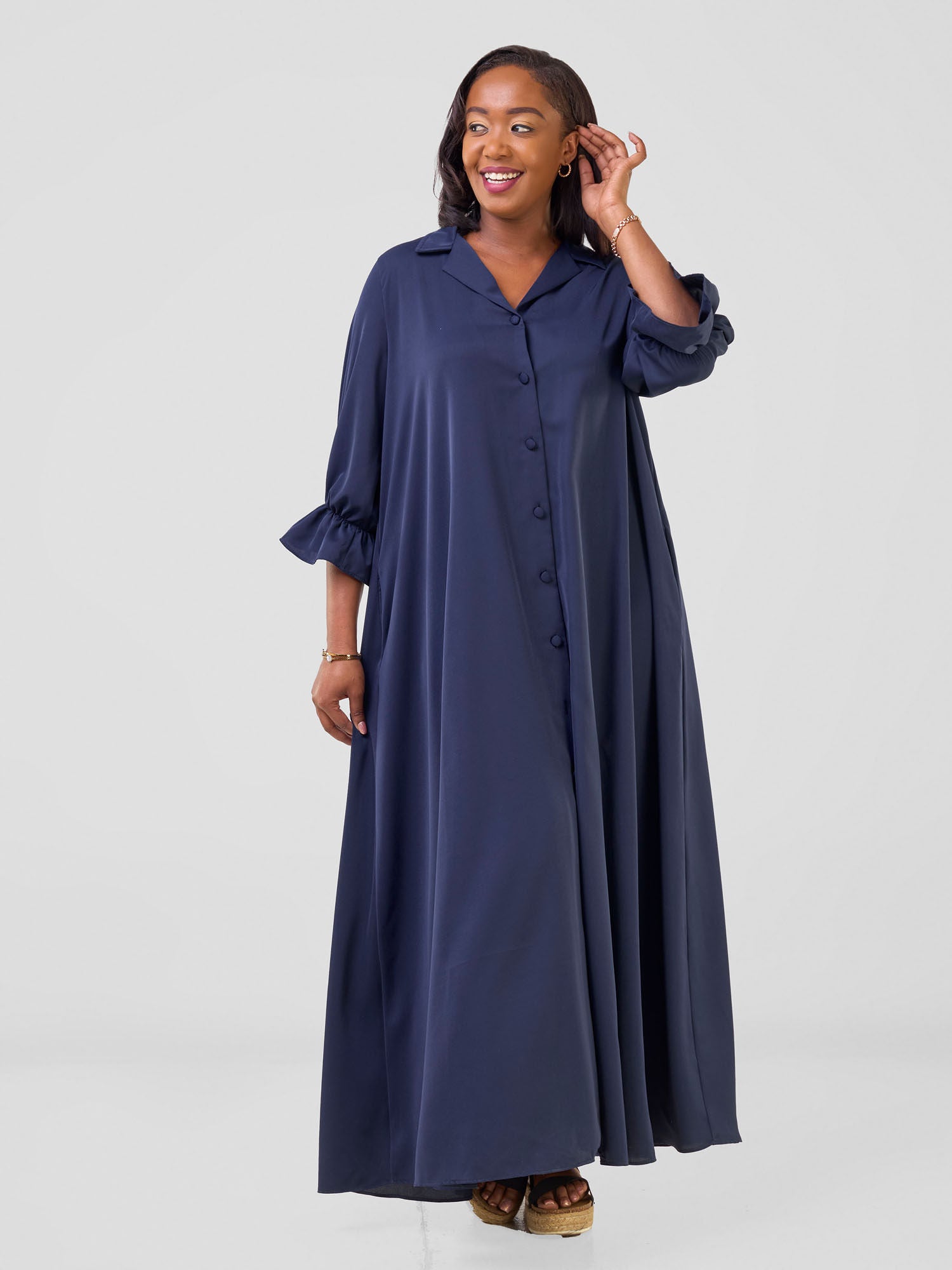 Vivo Hadiya Flounce Sleeve Maxi Dress - Navy Blue