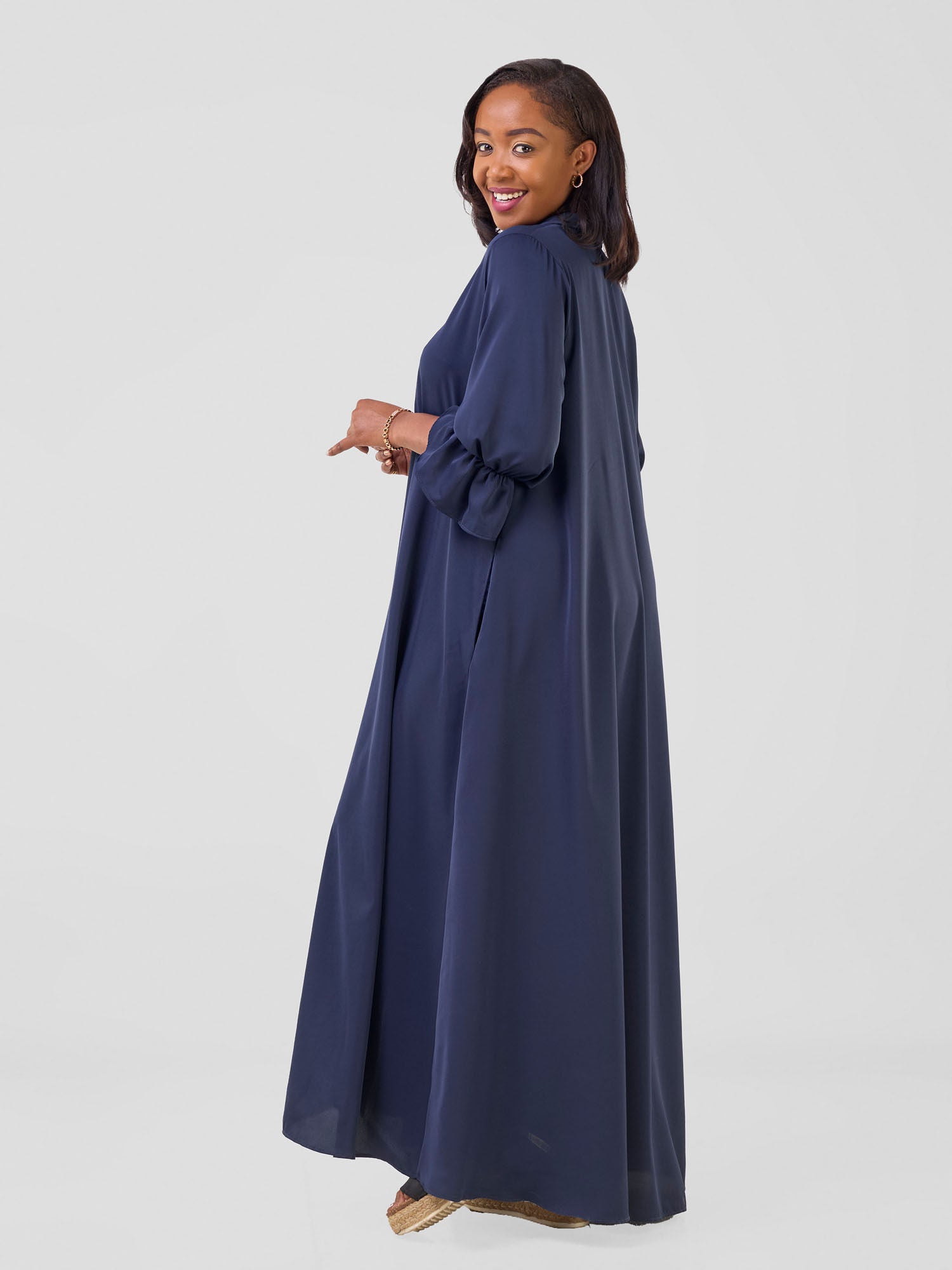 Vivo Hadiya Flounce Sleeve Maxi Dress - Navy Blue