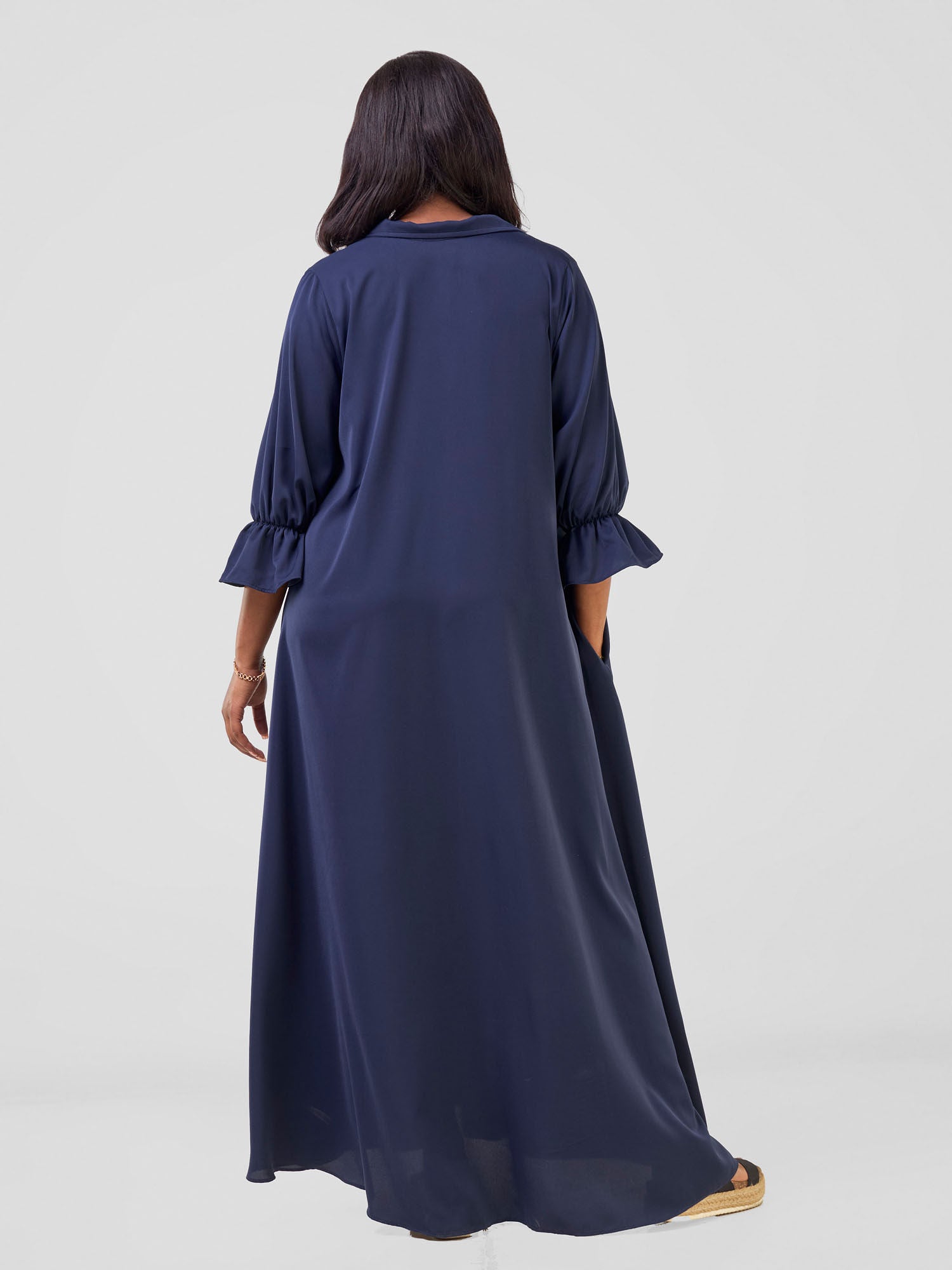 Vivo Hadiya Flounce Sleeve Maxi Dress - Navy Blue