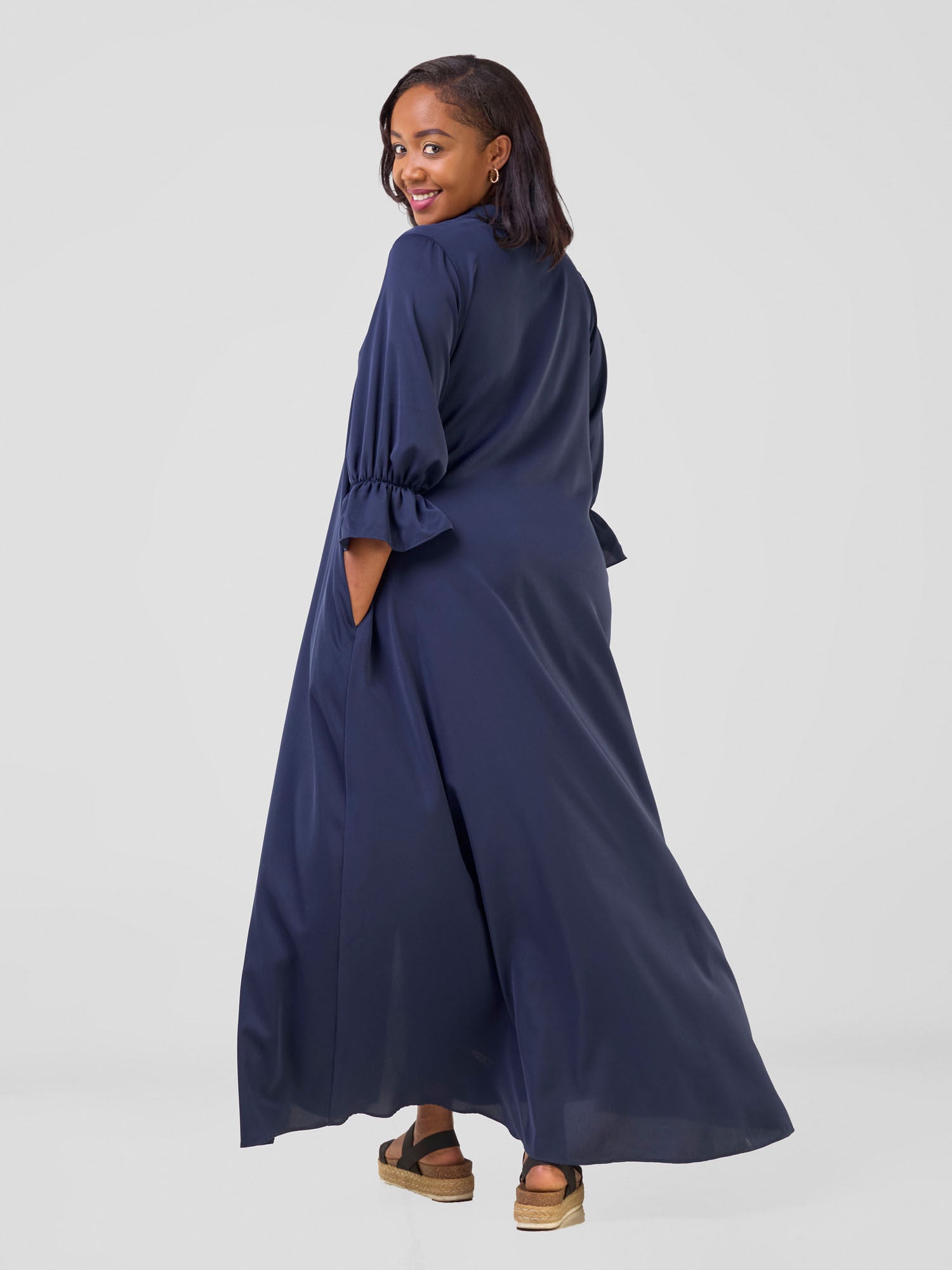 Vivo Hadiya Flounce Sleeve Maxi Dress - Navy Blue