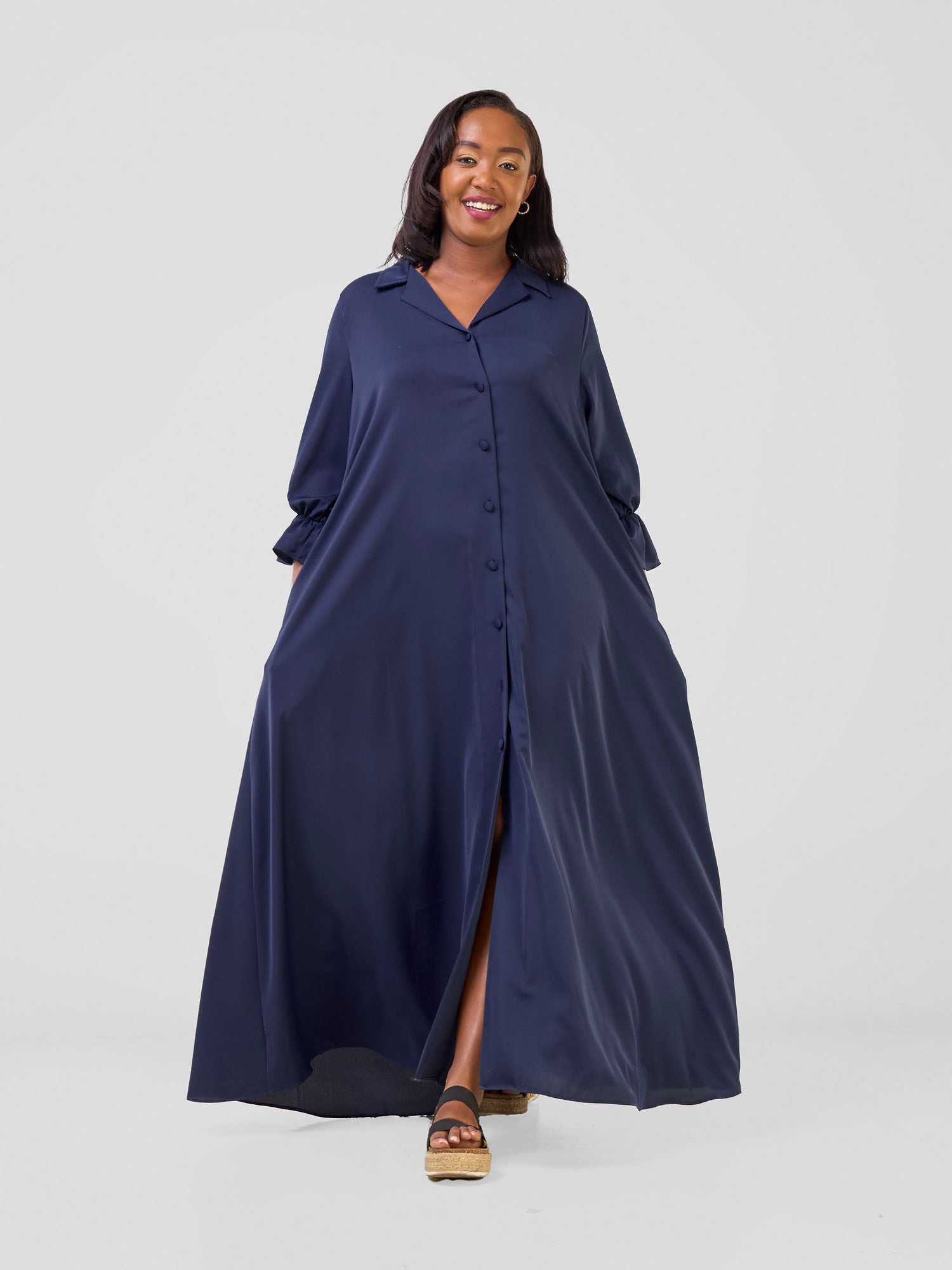 Vivo Hadiya Flounce Sleeve Maxi Dress - Navy Blue