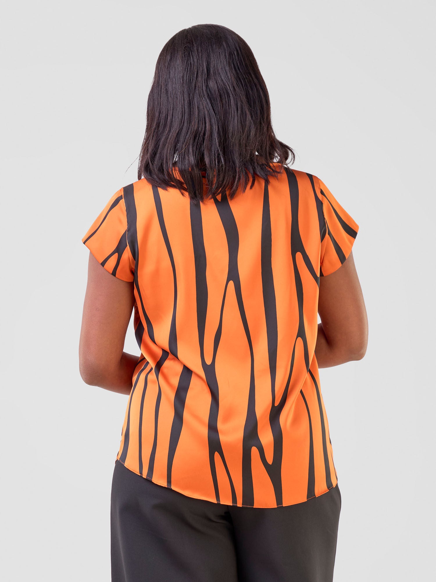 Vivo Basic Satin Cap Sleeve Top - Rust/ Black Sidi Print