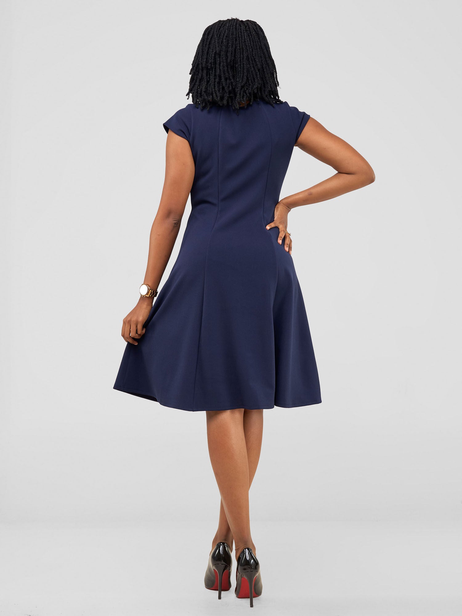 Vivo Basic 3/4 Sleeve Escape A-Line Dress - Navy Blue