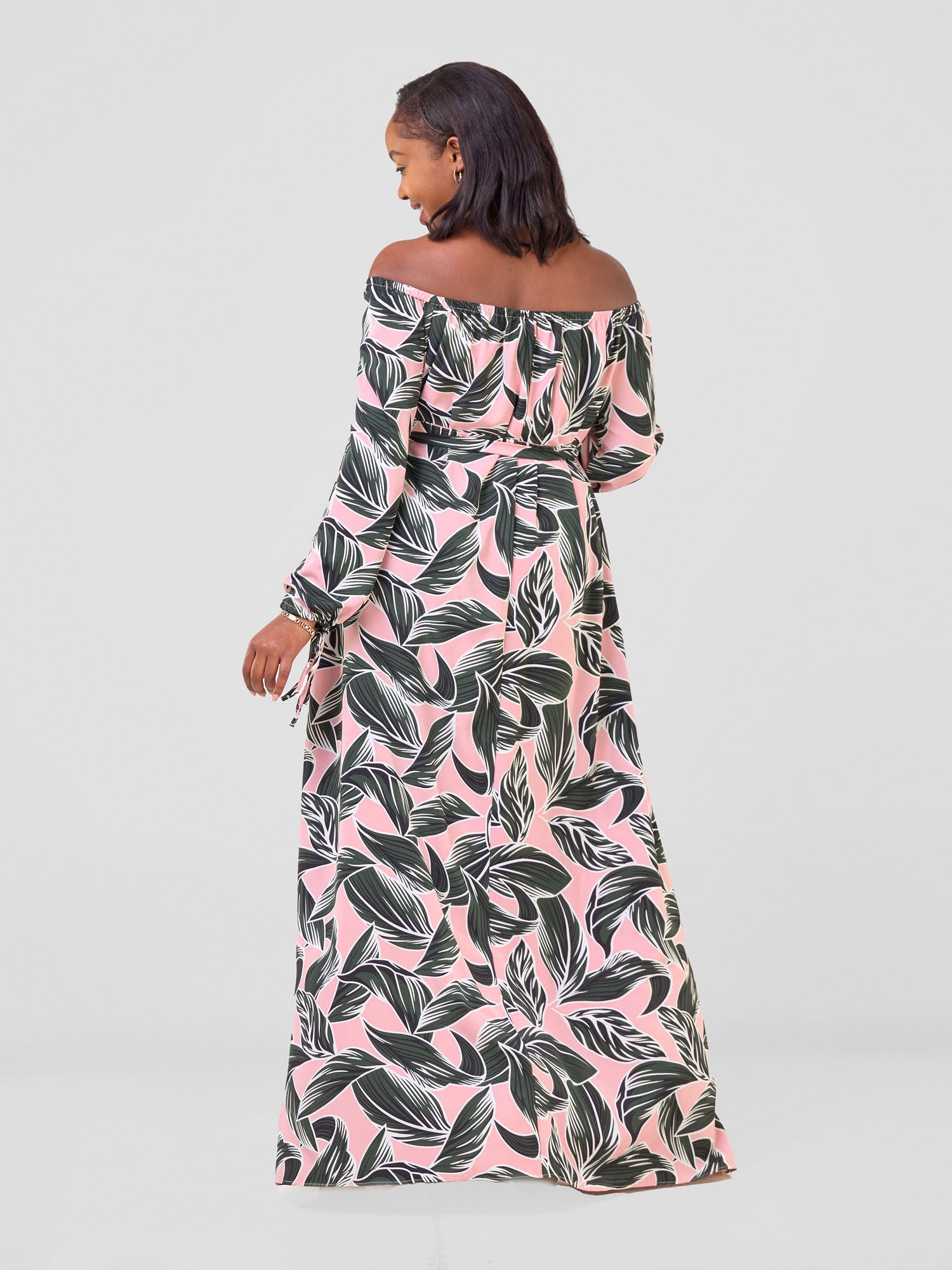 Vivo Zahari Off-Shoulder Maxi Dress - Pink / Green Hari Print