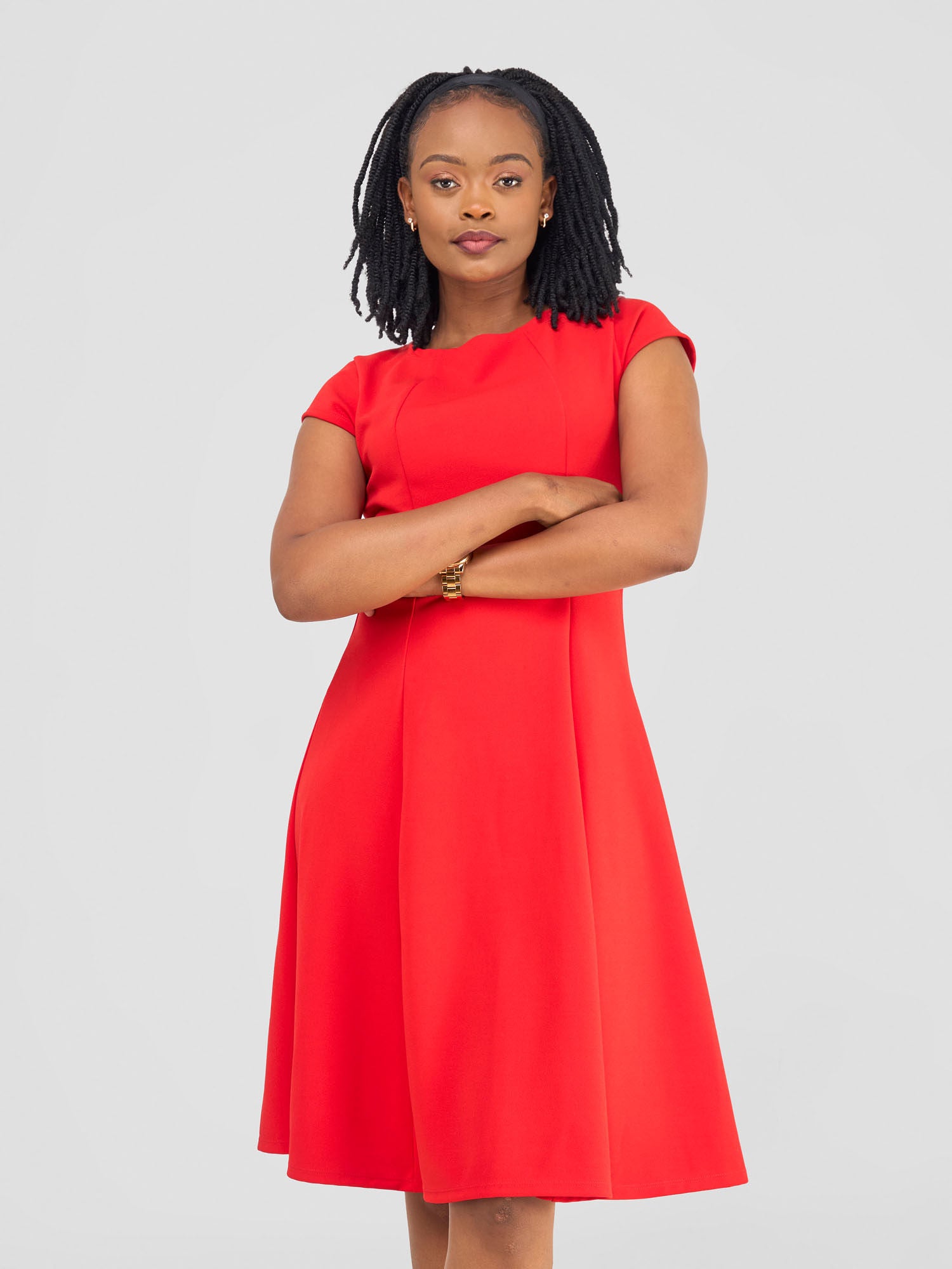 Vivo Basic 3/4 Sleeve Escape A-Line Dress - Orange