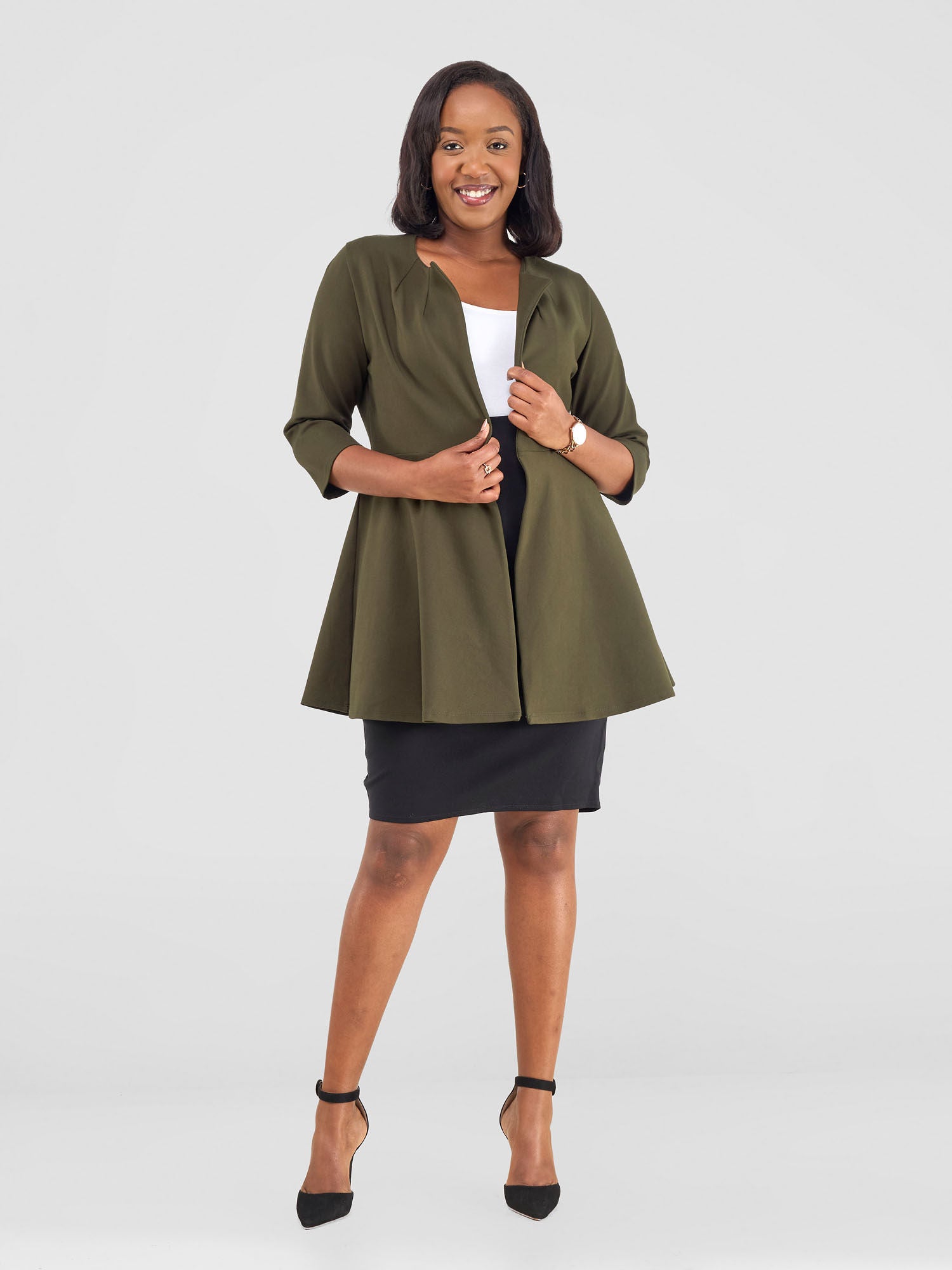 Green knee length coat hotsell