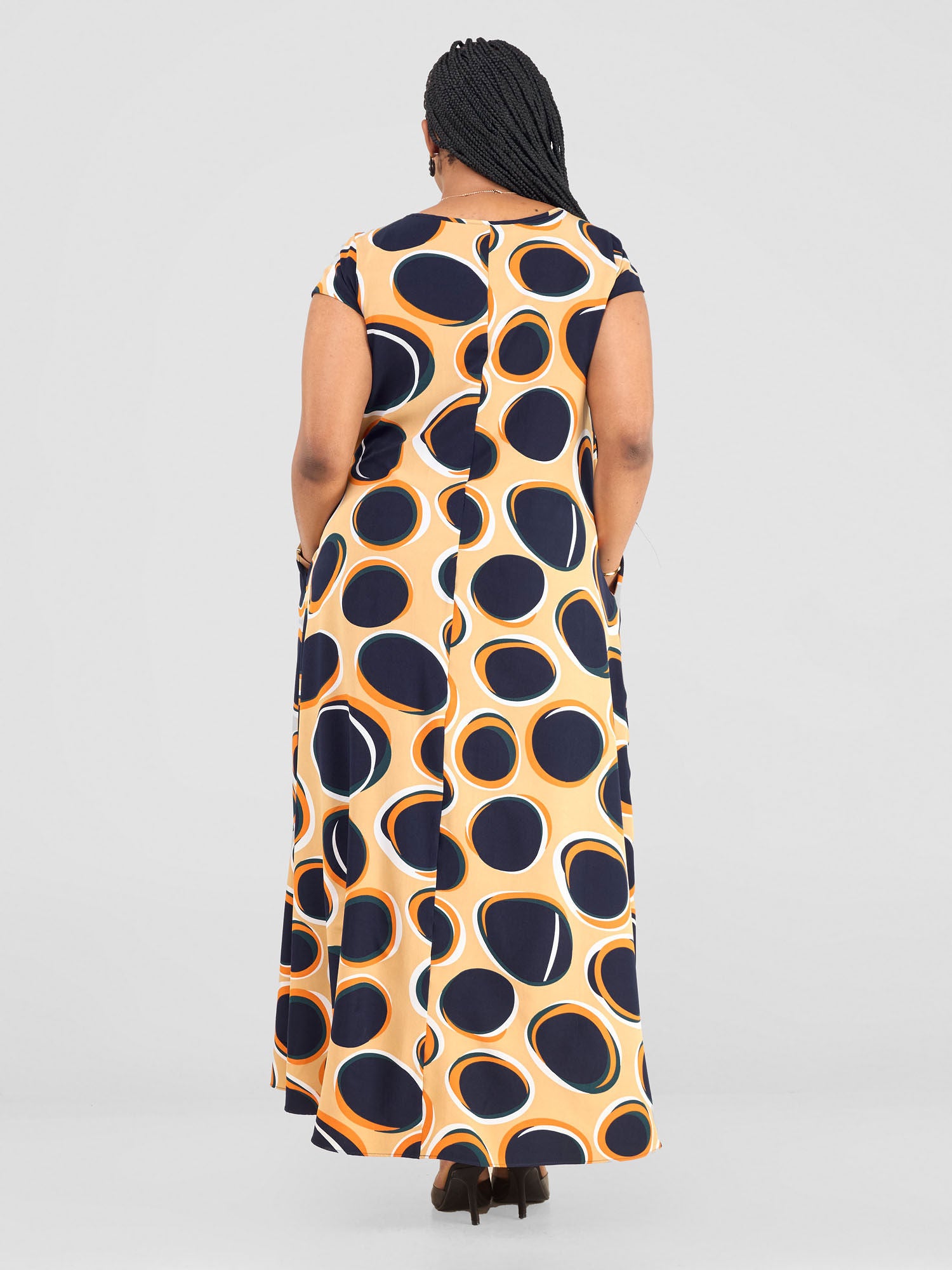 Vivo Basic Cap Sleeve Maxi Tent Dress - Taupe Polka Print