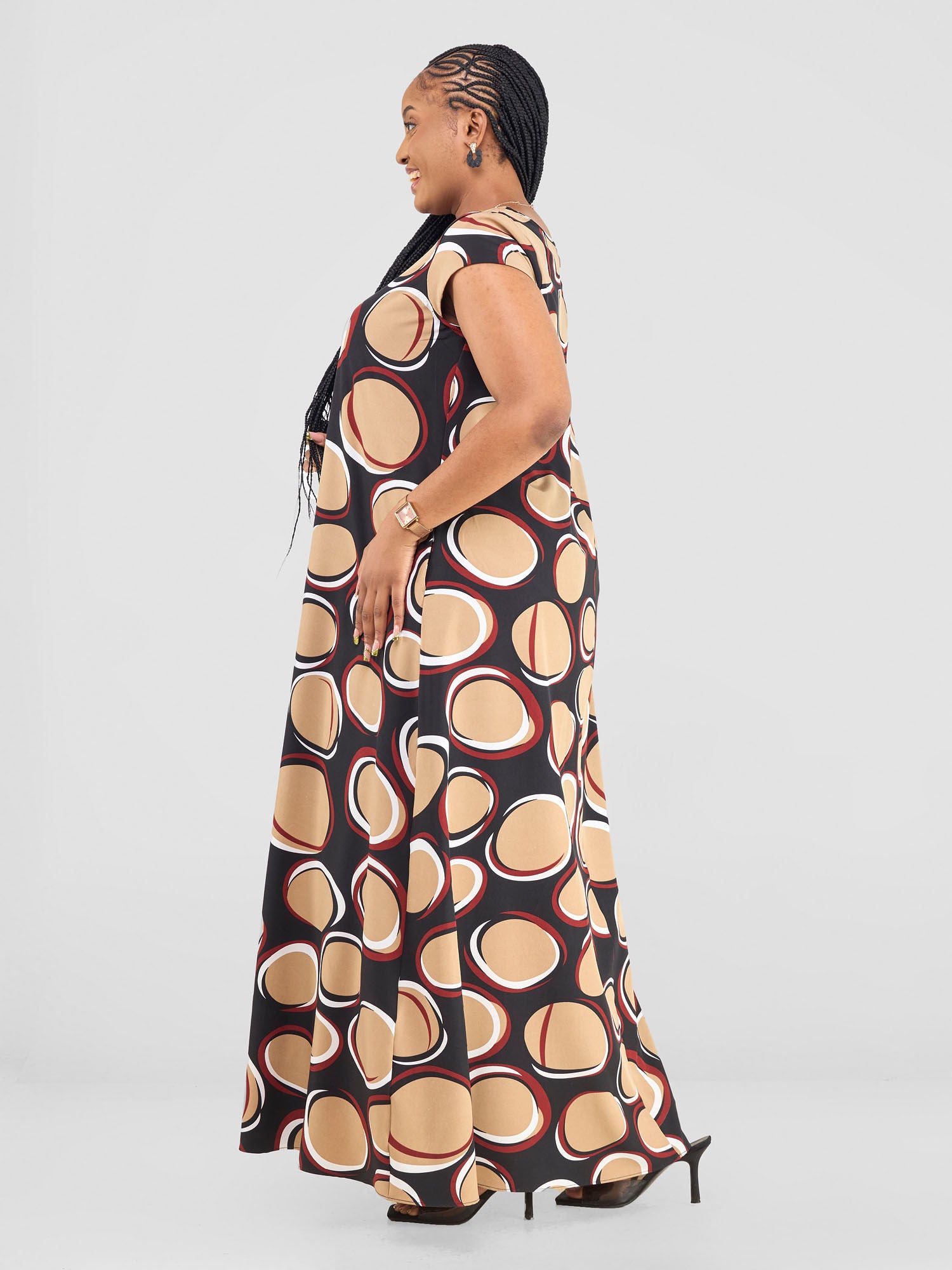 Vivo Basic Cap Sleeve Maxi Tent Dress - Black Polka Print