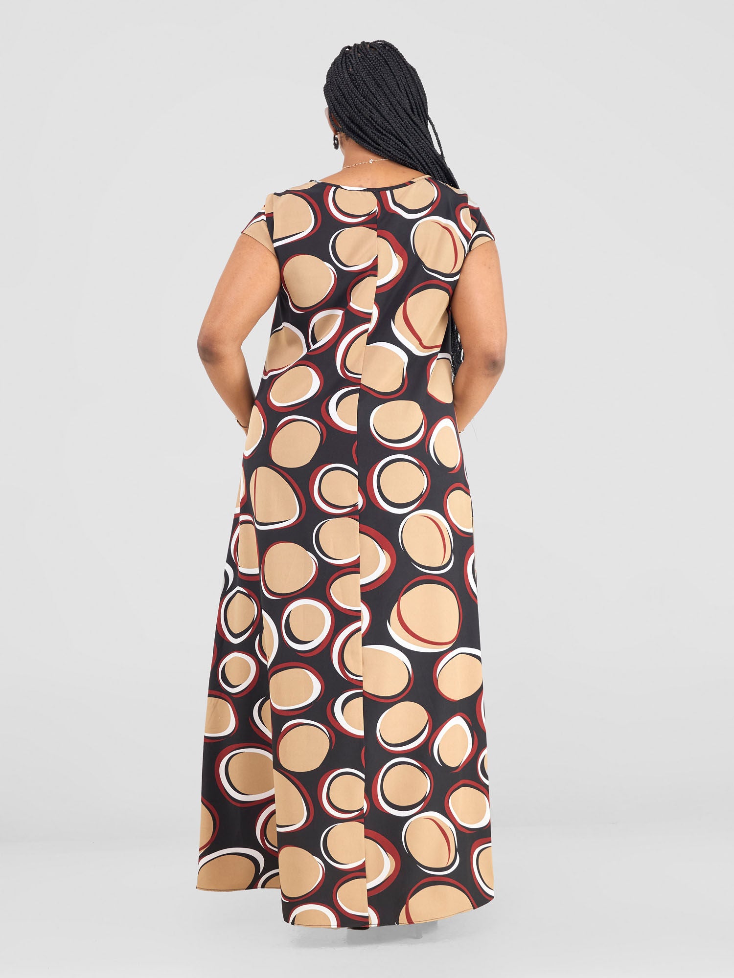 Vivo Basic Cap Sleeve Maxi Tent Dress - Black Polka Print