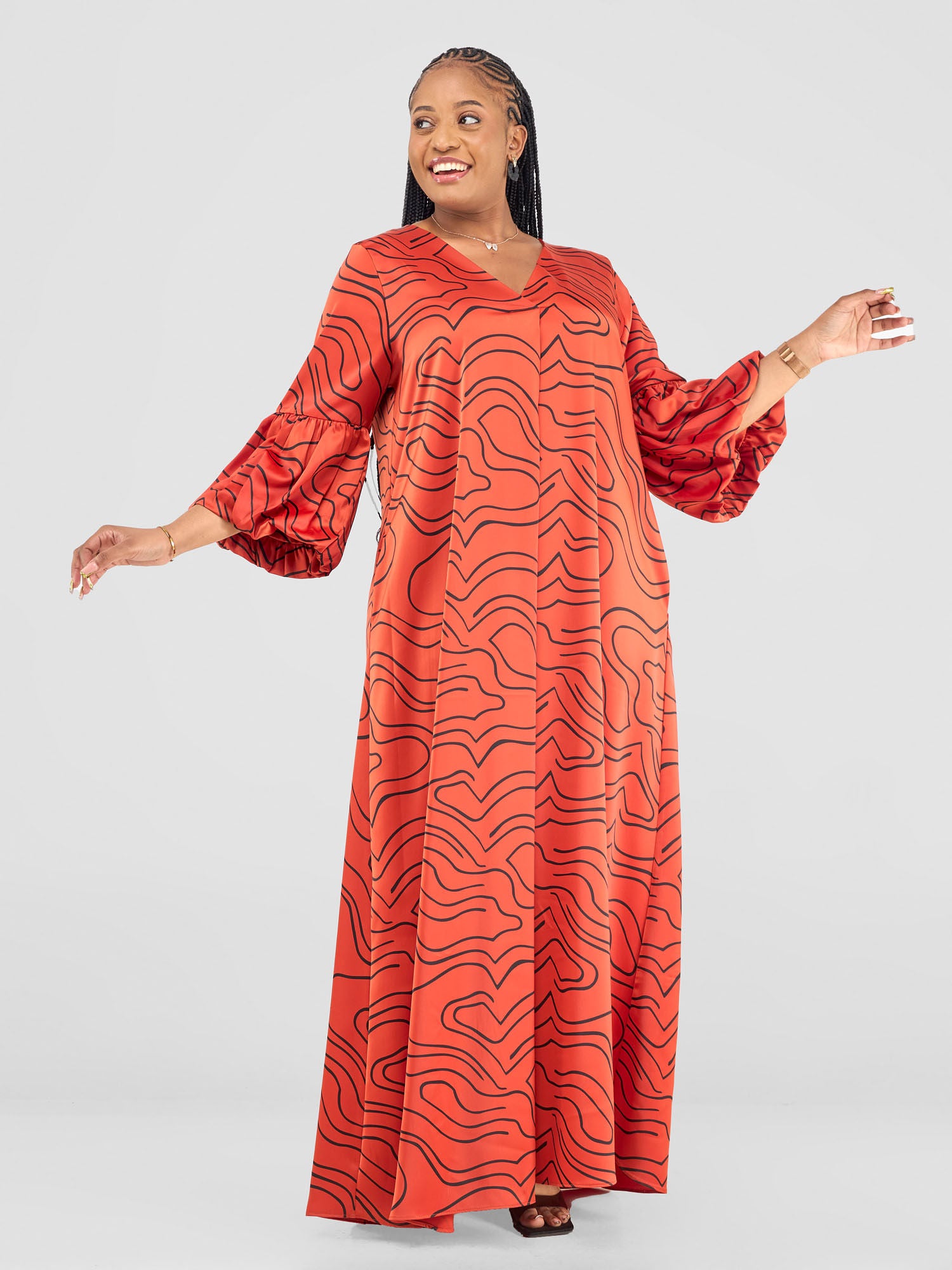 Vivo Hanabi Tent Maxi Dress - Rust/ Black Hini Print