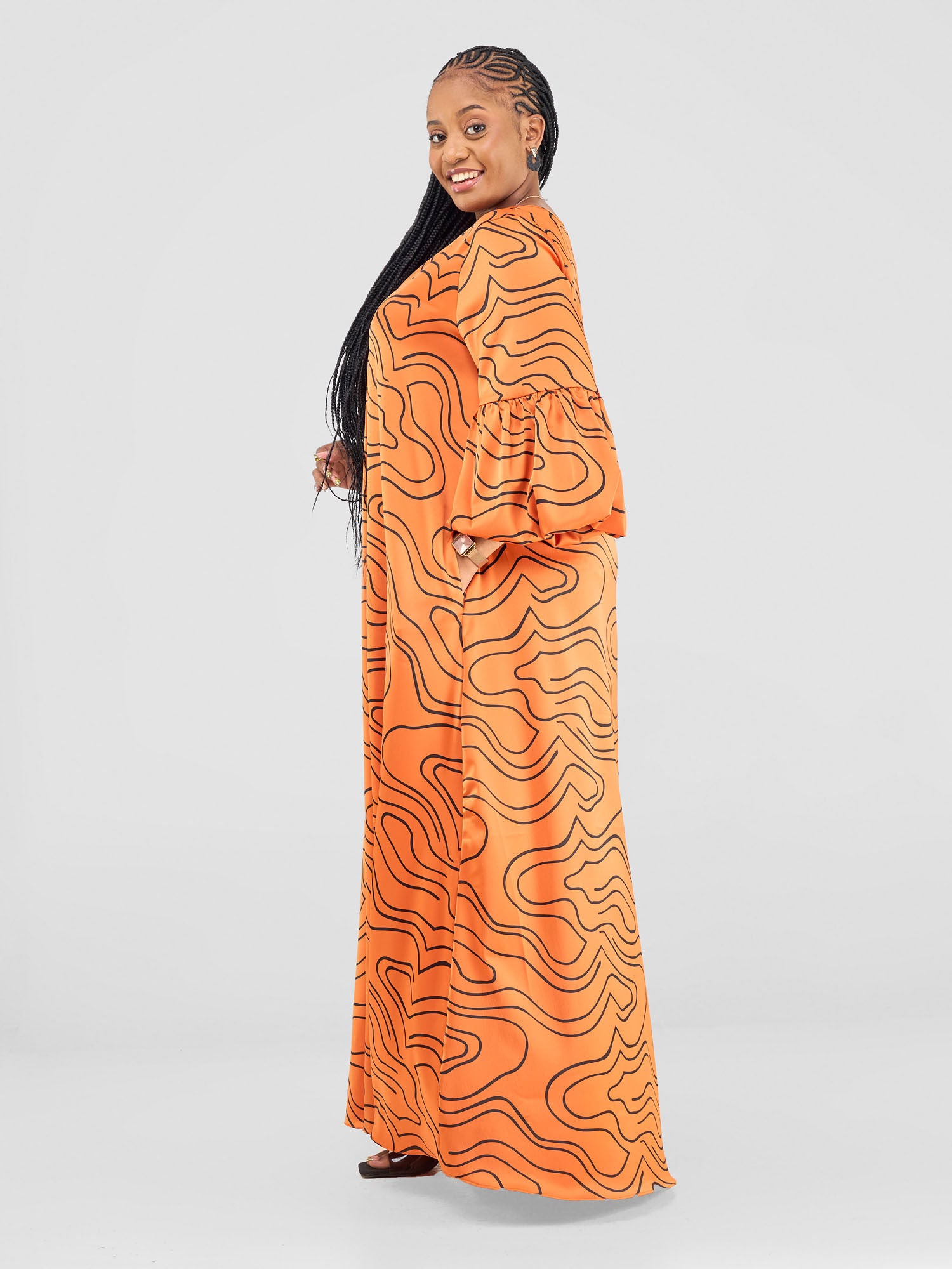 Vivo Hanabi Tent Maxi Dress - Orange/ Black Hini Print