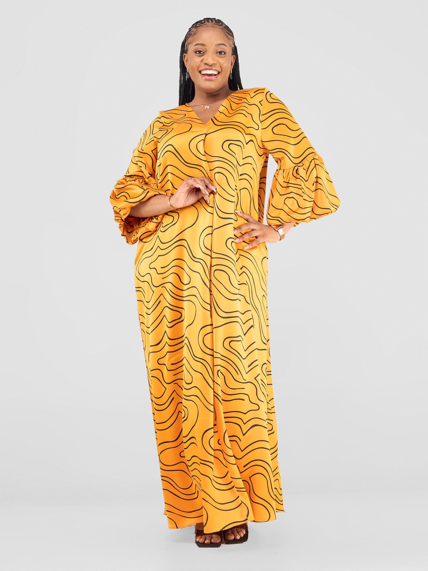 Vivo Hanabi Tent Maxi Dress - Mustard/ Black Hini Print