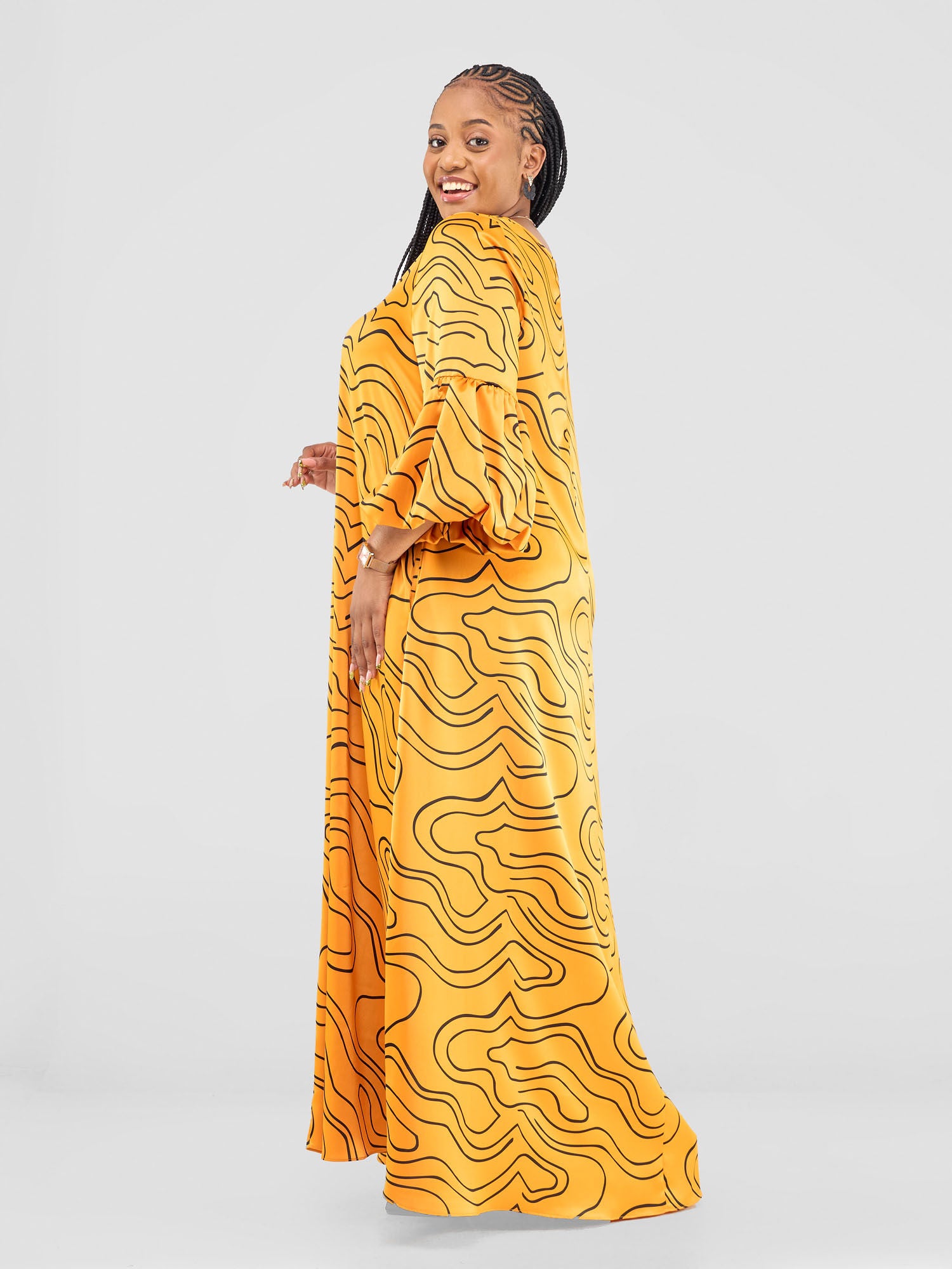 Vivo Hanabi Tent Maxi Dress - Mustard/ Black Hini Print