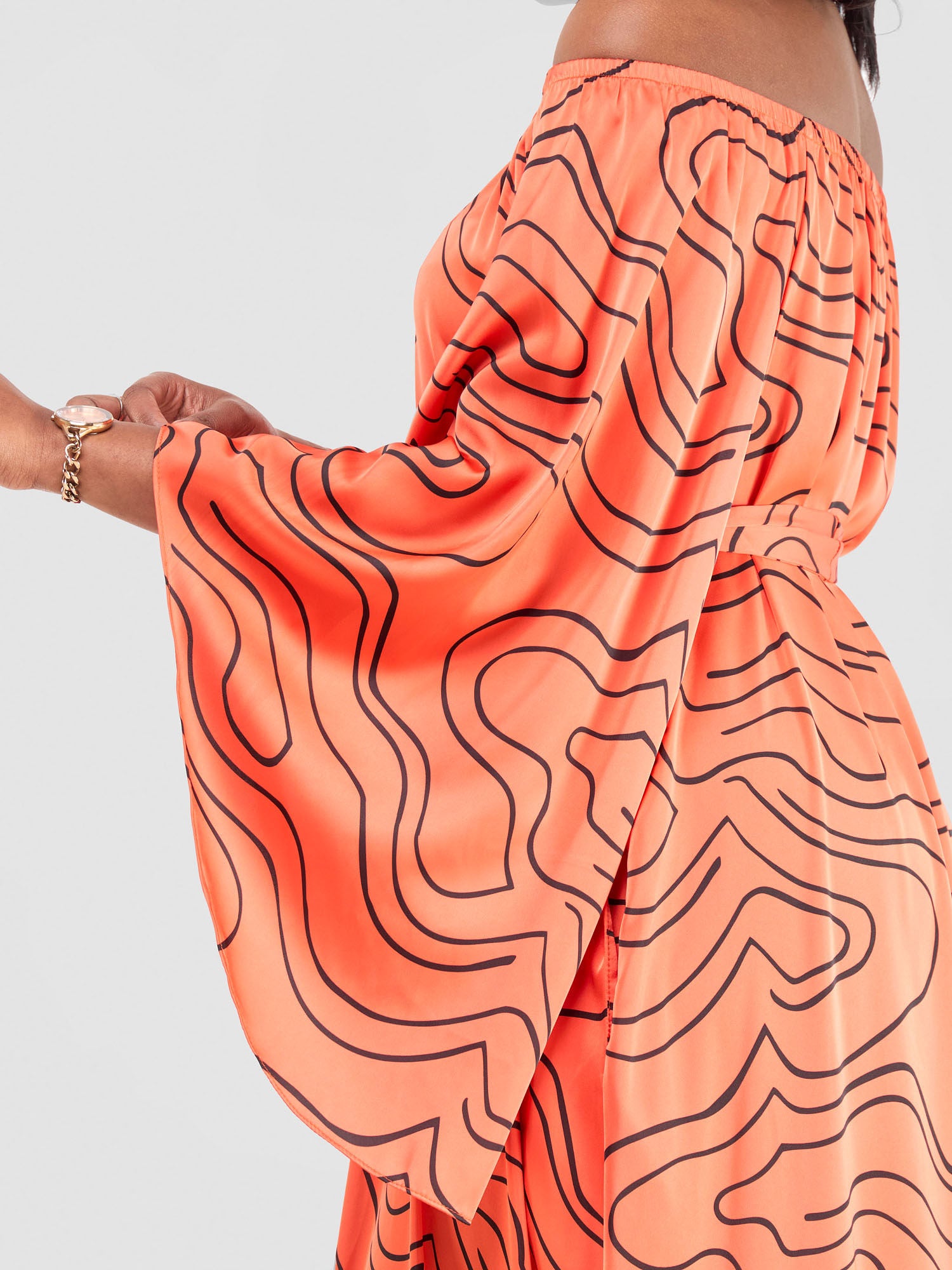 Vivo Sanali Off - Shoulder Maxi Dress - Orange / Black Hini Print